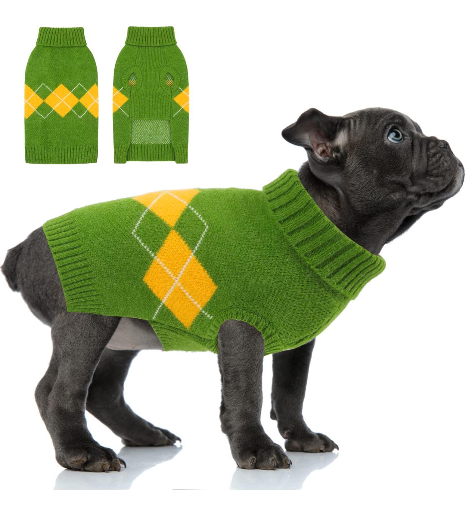 Knitted Winter Dog Sweater Vest | Warm Pet Clothing for Small Dogs & Cats | Cozy Puppy Costume in Green - Buy Online on GoSupps.com