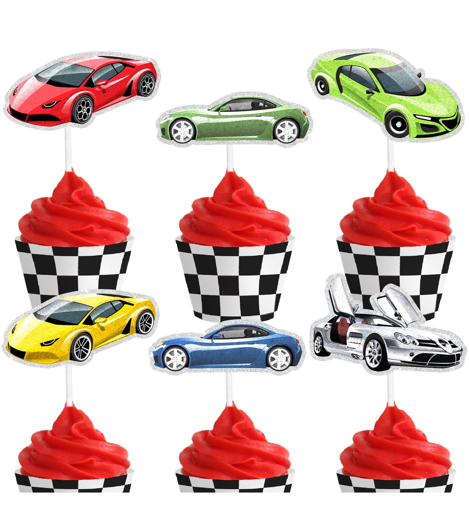 Kids' 18-Piece Racing Themed Happy Birthday Cupcake Toppers Set - This is a cool race car driver birthday party baby shower party or racing themed party decoration for boys and girls - SugarGera - Buy Online on GoSupps.com