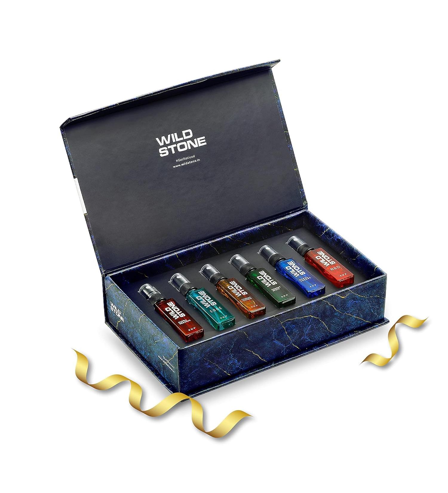 Wild Stonee Fragrance Gift Set with Ultra Sensual Forest Spice Red Hydra Energy Edge and Night Rider Perfume for Men Pack of 6 (8ml each) - Buy Online on GoSupps.com