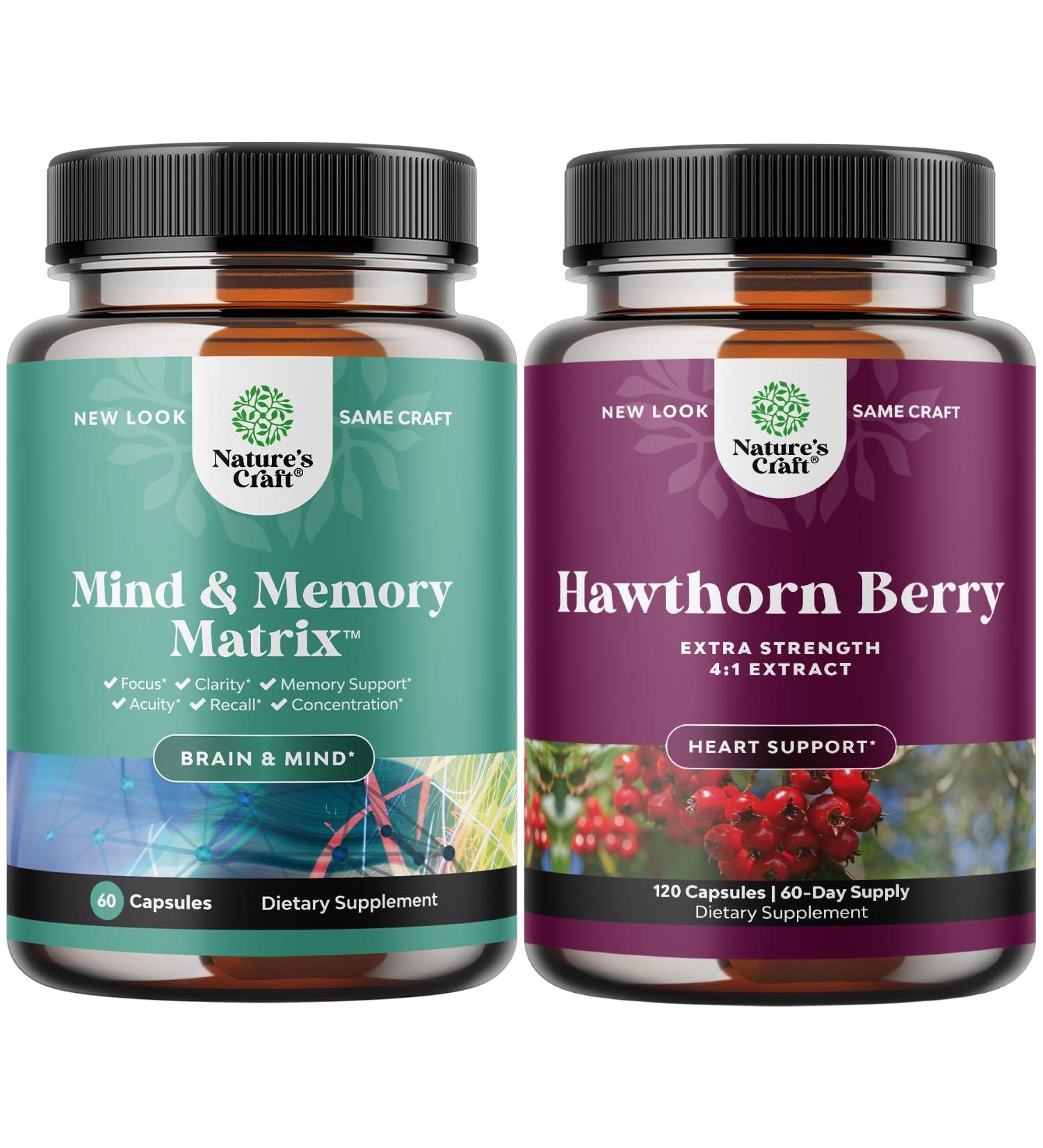 Enhance Brain Memory and Focus Bundle with Hawthorn Berry Capsules - Herbal Ingredients for Clarity and Digestion - Buy Online on GoSupps.com