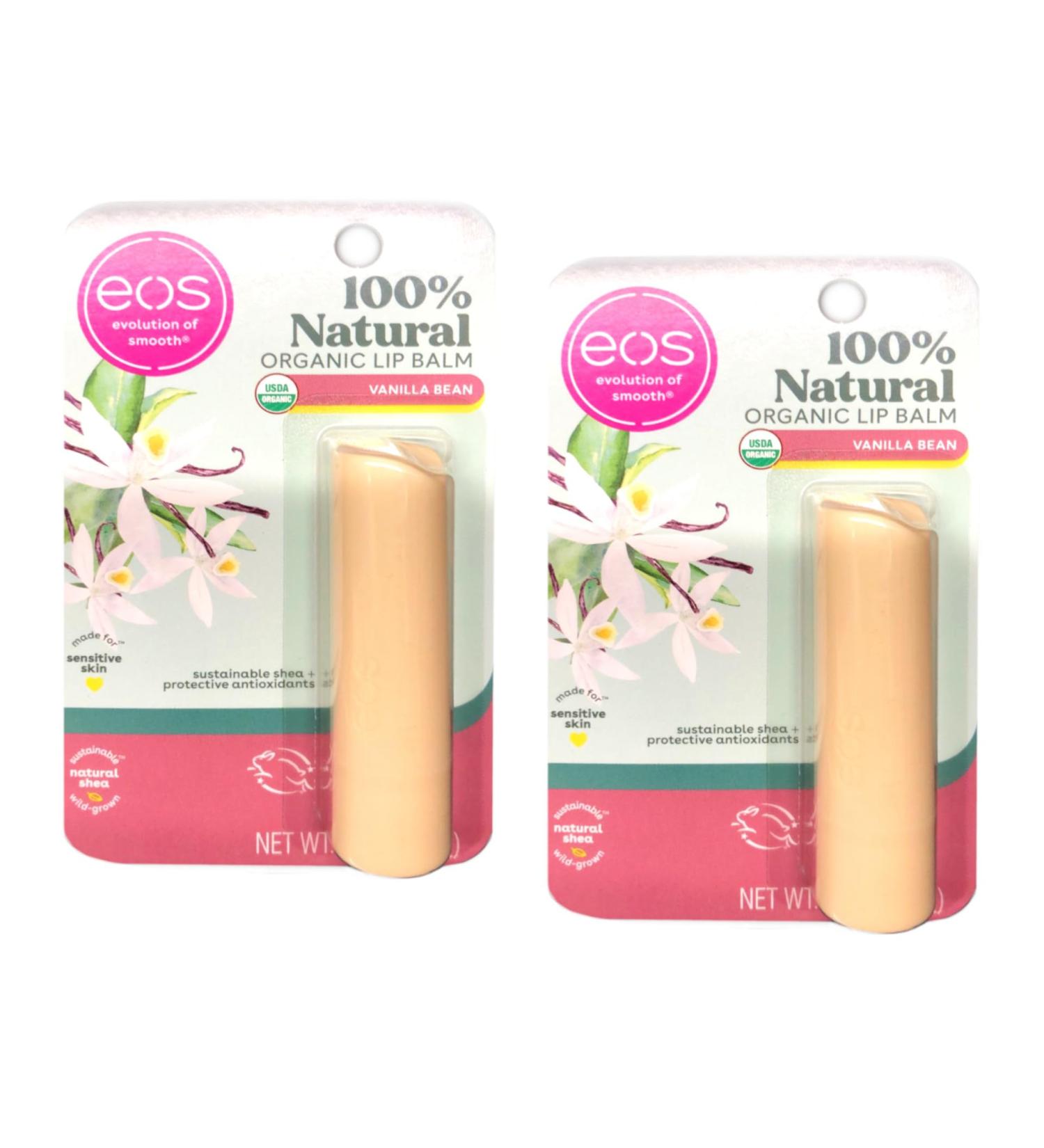 EOS Lip Care - Organic Biologique - Vanilla Bean - 100% Natural - Net Wt. 0.14 OZ (4 g) Per Stick - Pack of 2 Sticks - Buy Online on GoSupps.com