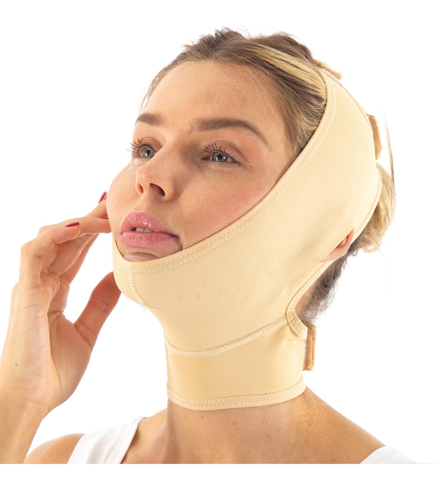 Post Surgery Neck & Chin Compression Garment Bandage | Face Slimmer & Jowl Tightening Wrap | Neck Coverage & Chin Lifting Strap | Beige (M) - Buy Online on GoSupps.com