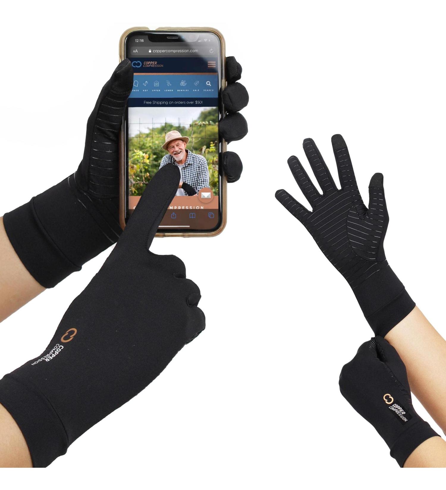 Medium Copper Compression Arthritis Gloves with Touchscreen Tips - Relief for Hand Pain, Carpal Tunnel, Rheumatoid, Inflammation, Tendonitis, and Nerve Damage - Ideal for Men and Women | 1 Pair - Buy Online on GoSupps.com