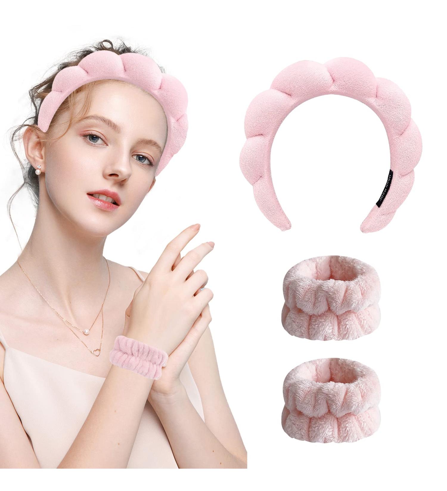 Yohou 3 Pack Pink Terry Cloth Spa Headband Set for Skincare, Makeup, Shower - Includes Wristband Scrunchies - Ideal for Washing Face - Hair Accessories - Buy Online on GoSupps.com