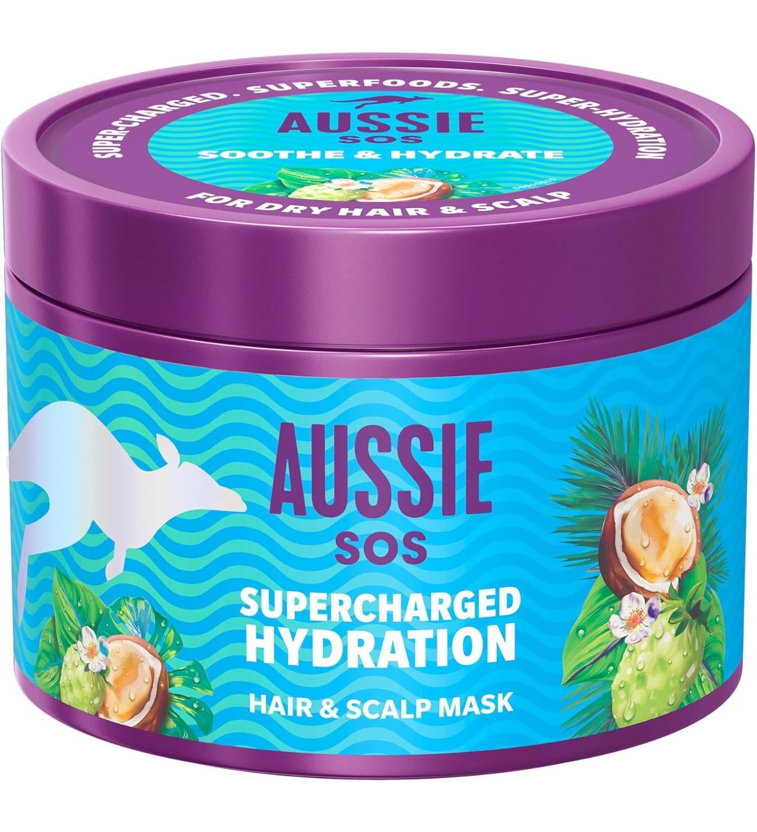 Aussie Aussie SOS Supercharged Hydration Mask for Hair and Scalp 500ml Relieves Dry Scalp and Moisturizes Extremely Dry Hair