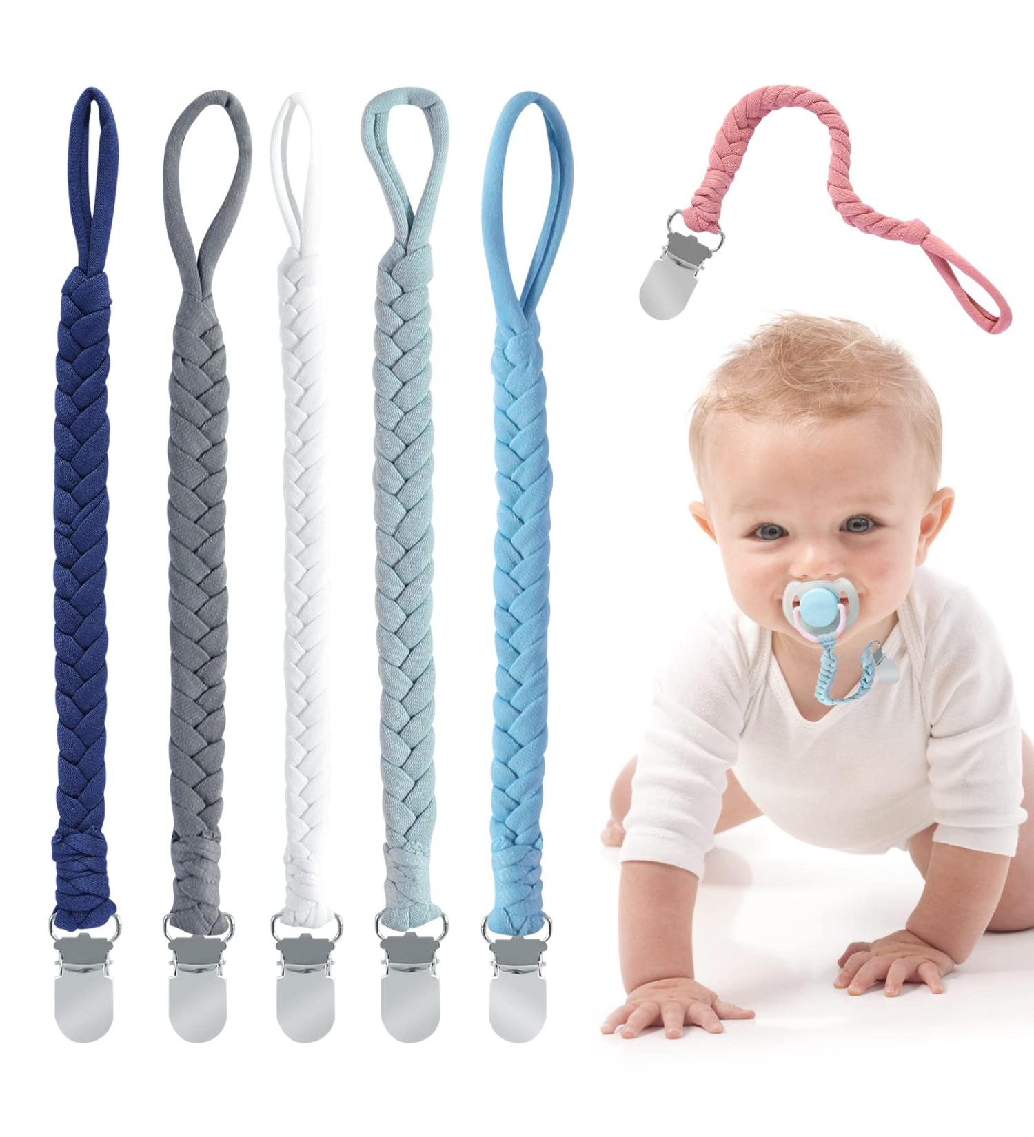 Maveek Baby Pacifier Clips - Handmade Braided Cotton Straps for Boys and Girls | 6pcs Set for Infant Newborn | Modern Unisex Binky Leash for Teething Toys - Buy Online on GoSupps.com