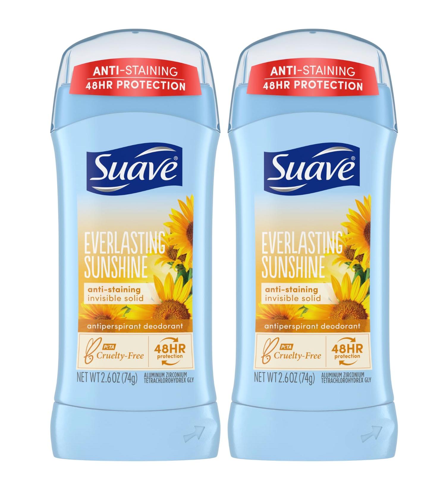 Suave Deodorant for Women - Everlasting Sunshine 48H Protection Anti-Staining Cruelty-Free 2 Pack - Best Invisible Solid Antiperspirant Stick - Buy Online on GoSupps.com