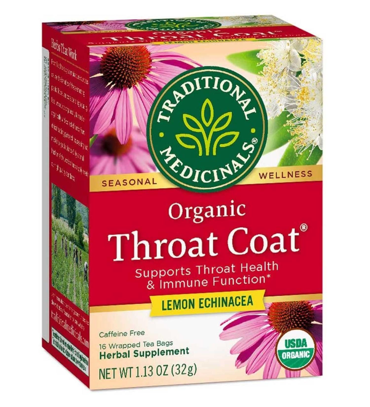 Traditional Medicinals Organic Throat Coat Lemon Echinacea Herbal Tea - 32 Tea Bags - Buy Online on GoSupps.com