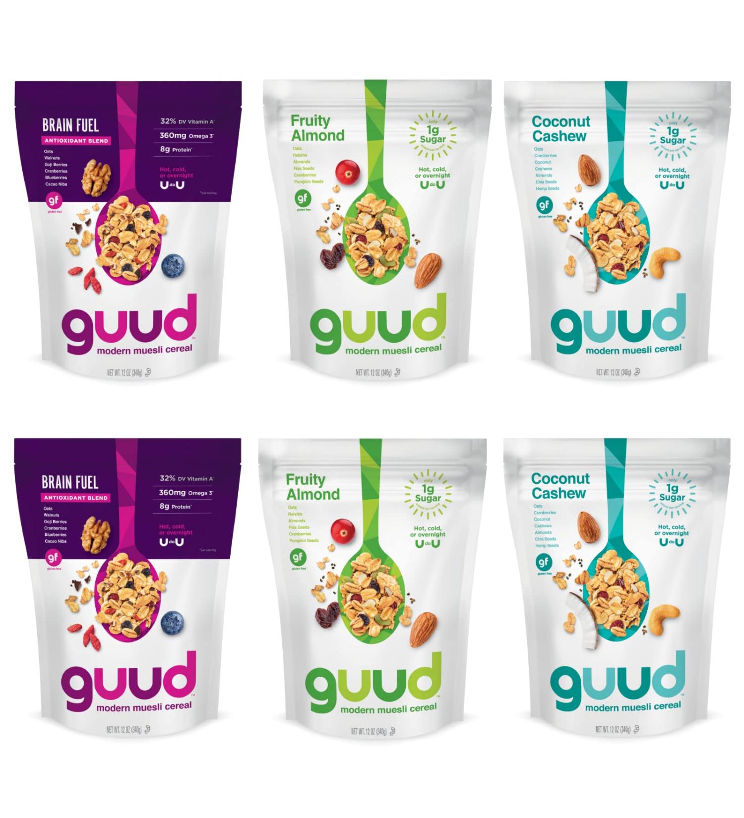 GUUD Gluten Free Muesli Variety Pack 12oz (Pack of 6) - Brain Fuel, Fruity Almond, Coconut Cashew | Vegan, Non-GMO, Kosher - Buy Online on GoSupps.com