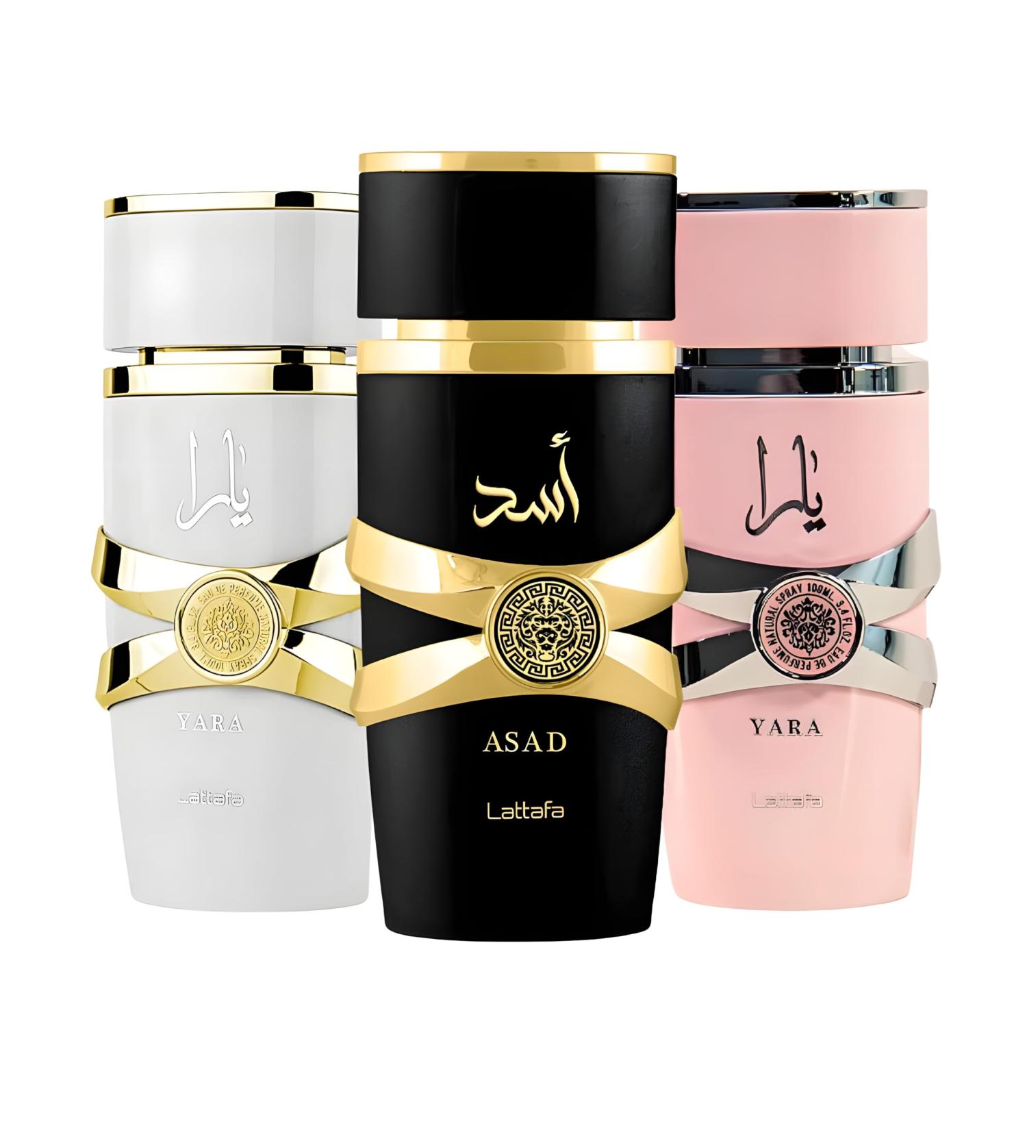 Lattafa for Women 3 Piece Eau de Parfum Gift Set (Yara + Yara Moi + Asad) 3.4 Ounce/100 ml each - Buy Online on GoSupps.com
