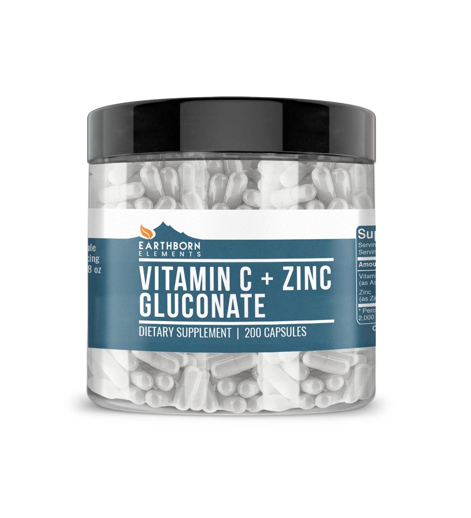 Earthborn Elements Vitamin C Plus Zinc Gluconate Supplement (200 Capsules) Blended Health Support Non-GMO Gluten Free  - Buy Online on GoSupps.com