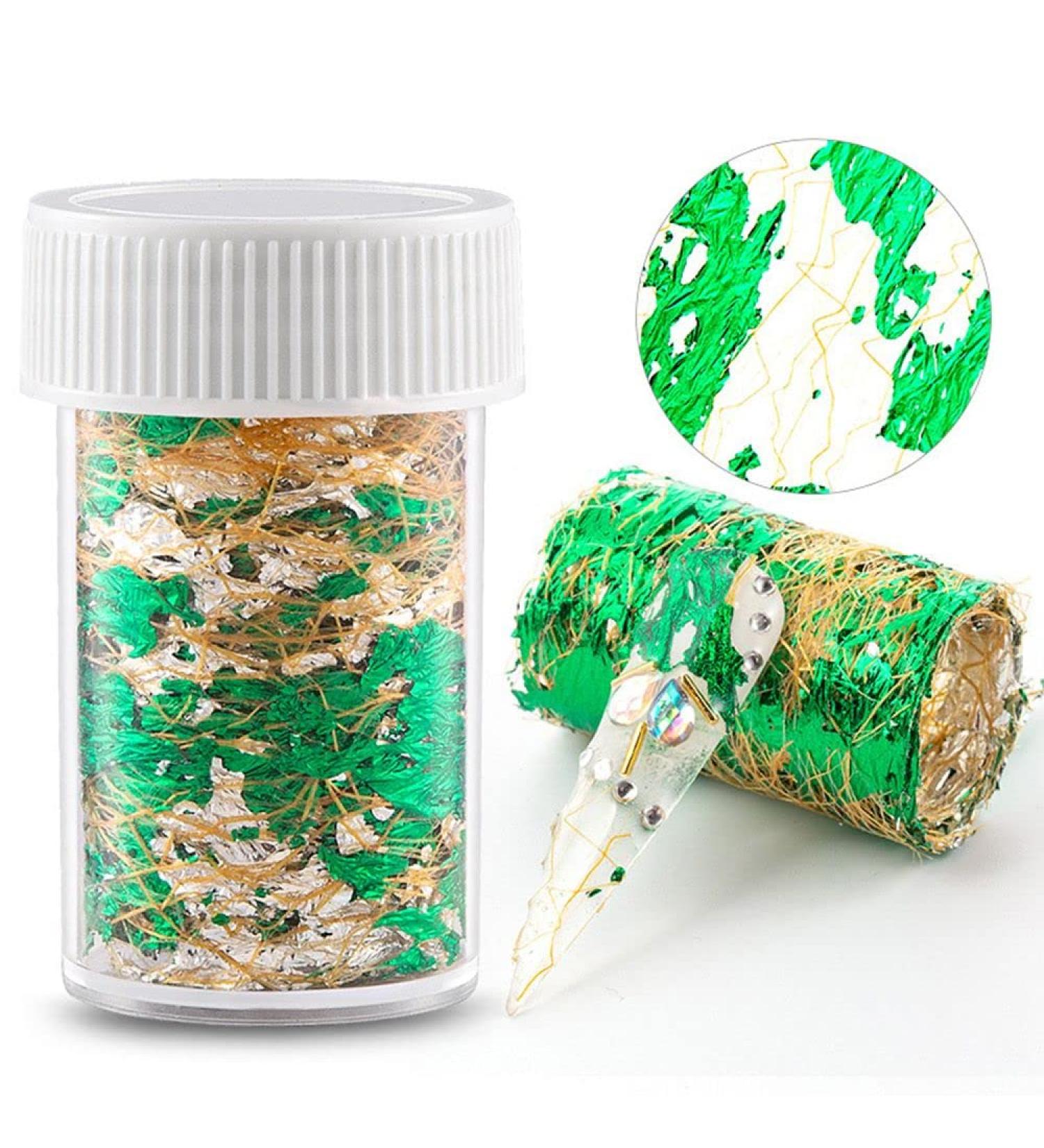 UV Sticker Nail Decorating Manicure Nail Foils 3D Gold Flakes Nail Art Foils Gold Silver Foil Mesh(Green Foil Gold Mesh) - Buy Online on GoSupps.com