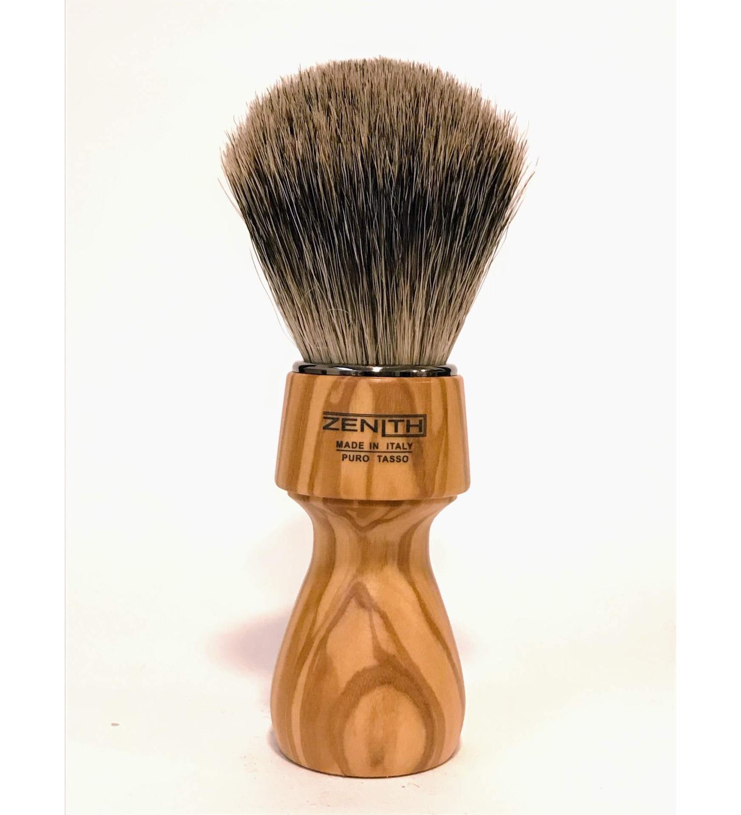 Zenith Barber shaving brush with 100% real badger hair - Best Badger - Olive wood handle - Made in Italy