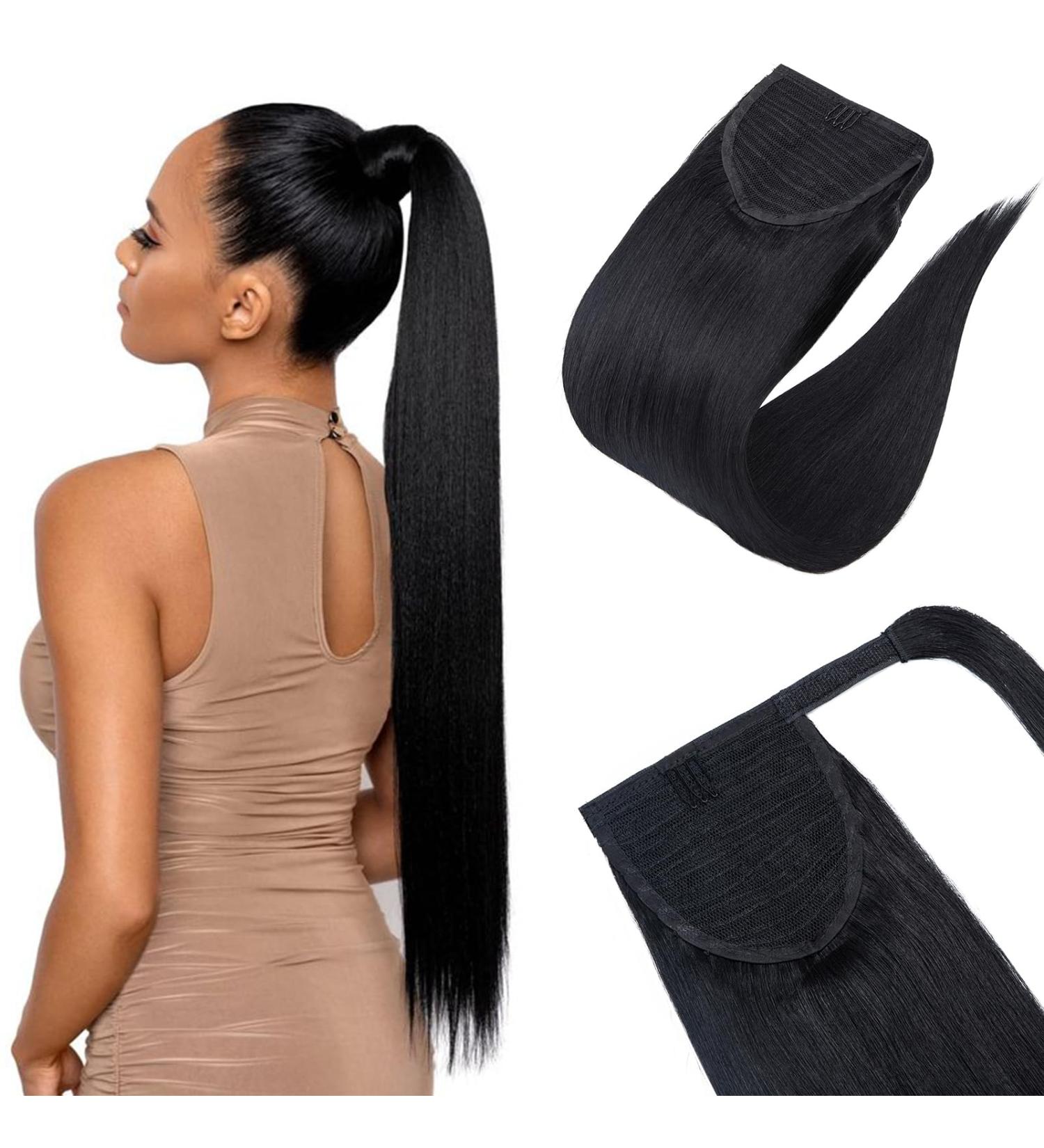 22" Ponytail Hair Extension Human Hair #01 Jet Black 100% Real Remy Hair Wrap Around Clip in Ponytail Straight 22 Inch #01 Jet Black - Buy Online on GoSupps.com