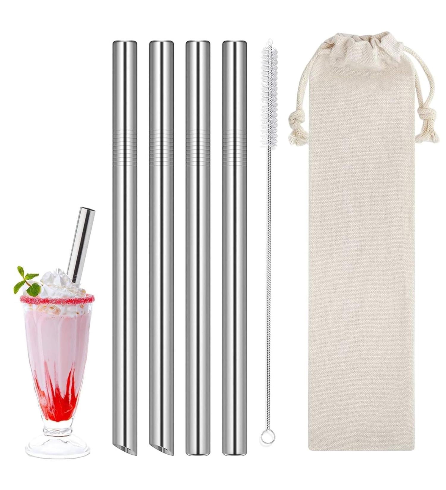 Reusable Boba Straws Thick Straws Extra Wide Milkshake Straws Stainless Steel Metal Straws for Drinking 12MM Smoothie Straws with Straws Cleaner for Bubble & Boba Tea Milkshakes - Buy Online on GoSupps.com