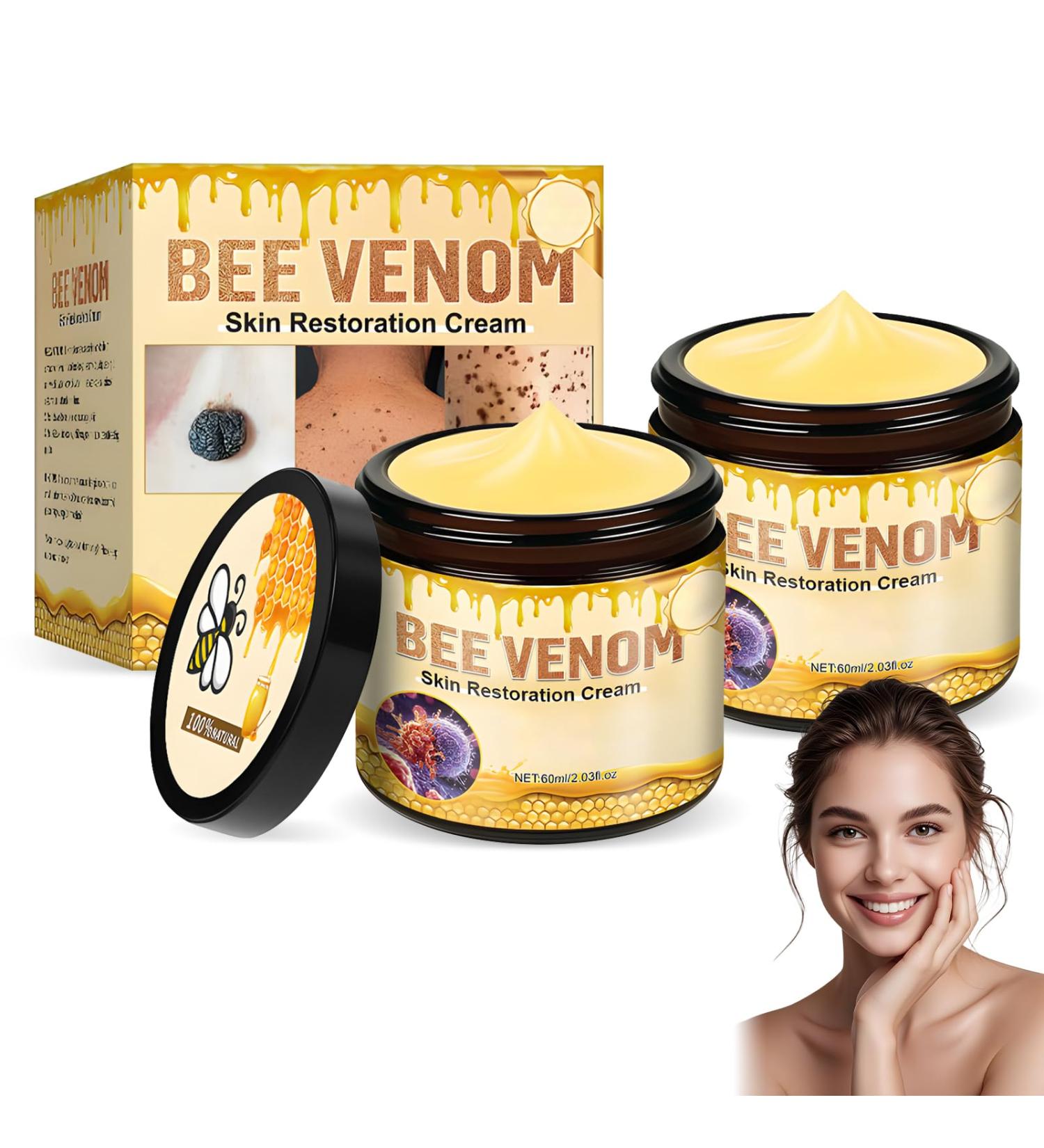 2PCS Bee venom Skin Restoration Cream Professional Bee venom Skin Treatment Cream Natural bee venom comprehensive cream Firming Moisturizing Reduces Imperfections for All Skin Types - Buy Online on GoSupps.com