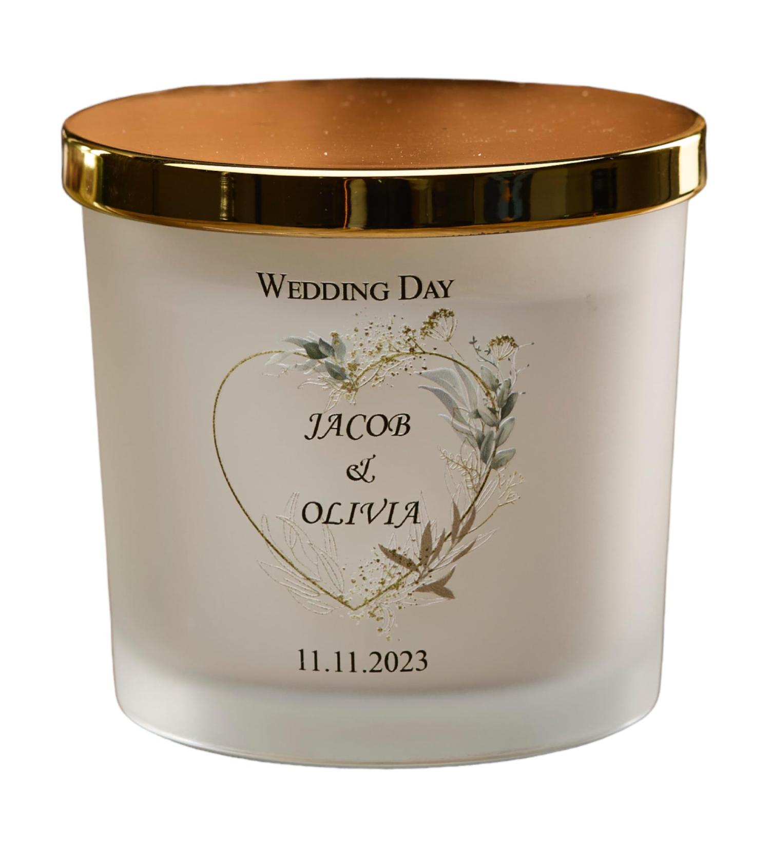 Personalised Large Double Wick Wedding Candle Gift with Gold Leaf (French Cade Lavender) - Buy Online on GoSupps.com