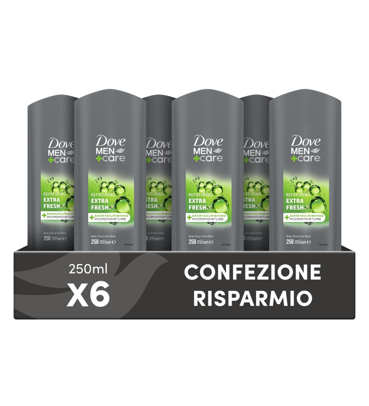 Dove Dove Dove Men+Care Extra Fresh Shower for Men 3 in 1 Moisturizing Body Face and Hair with MicroMoisture Technology Gives 24 Hours of Hydration 6 x 250 ml