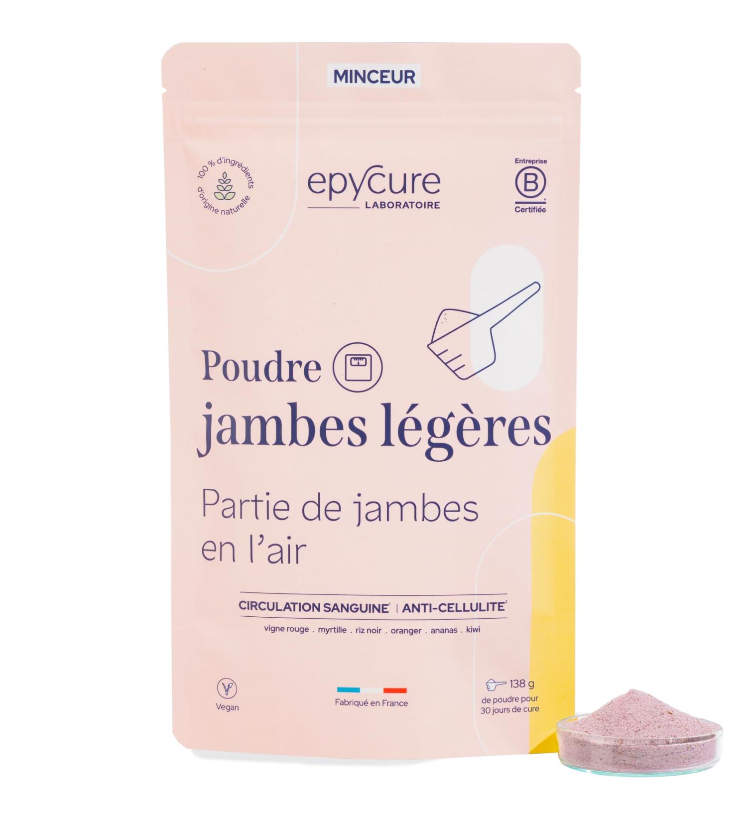 EPYCURE - Light Legs Powder - Improves Venous Circulation Reduces Cellulite Reduces Heavy Legs - 100% Natural - Blueberry Red Vine Black Rice - 1 Month - Vegan - Made in France - Buy Online on GoSupps.com