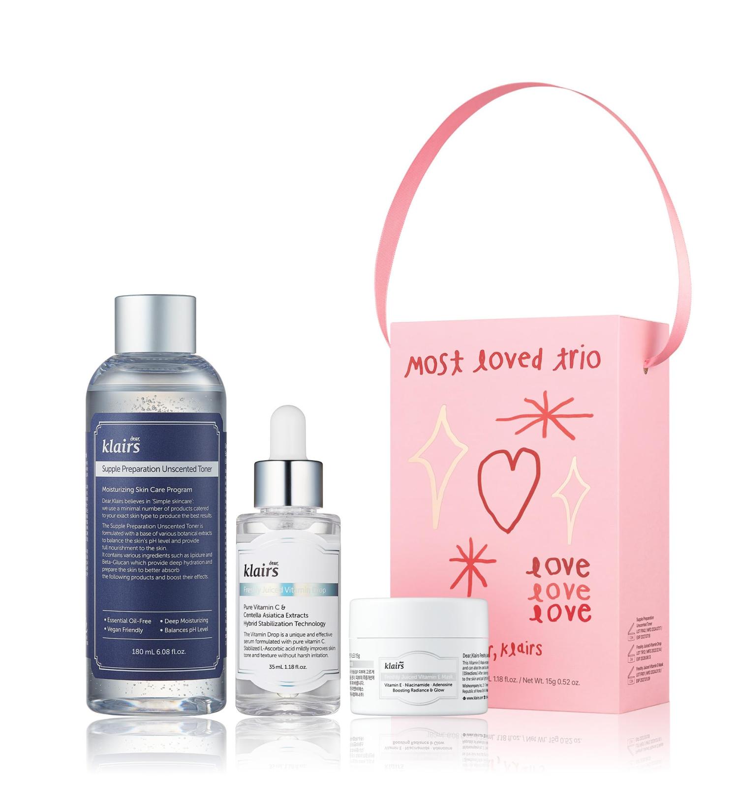 DearKlairs Most Loved Skincare Set - Unscented Toner Vitamin Serum E Mask | Korean Glass Skin Routine | Sensitive Skin-Friendly Valentines Gifts for Women Hydrating Revitalizing - Buy Online on GoSupps.com