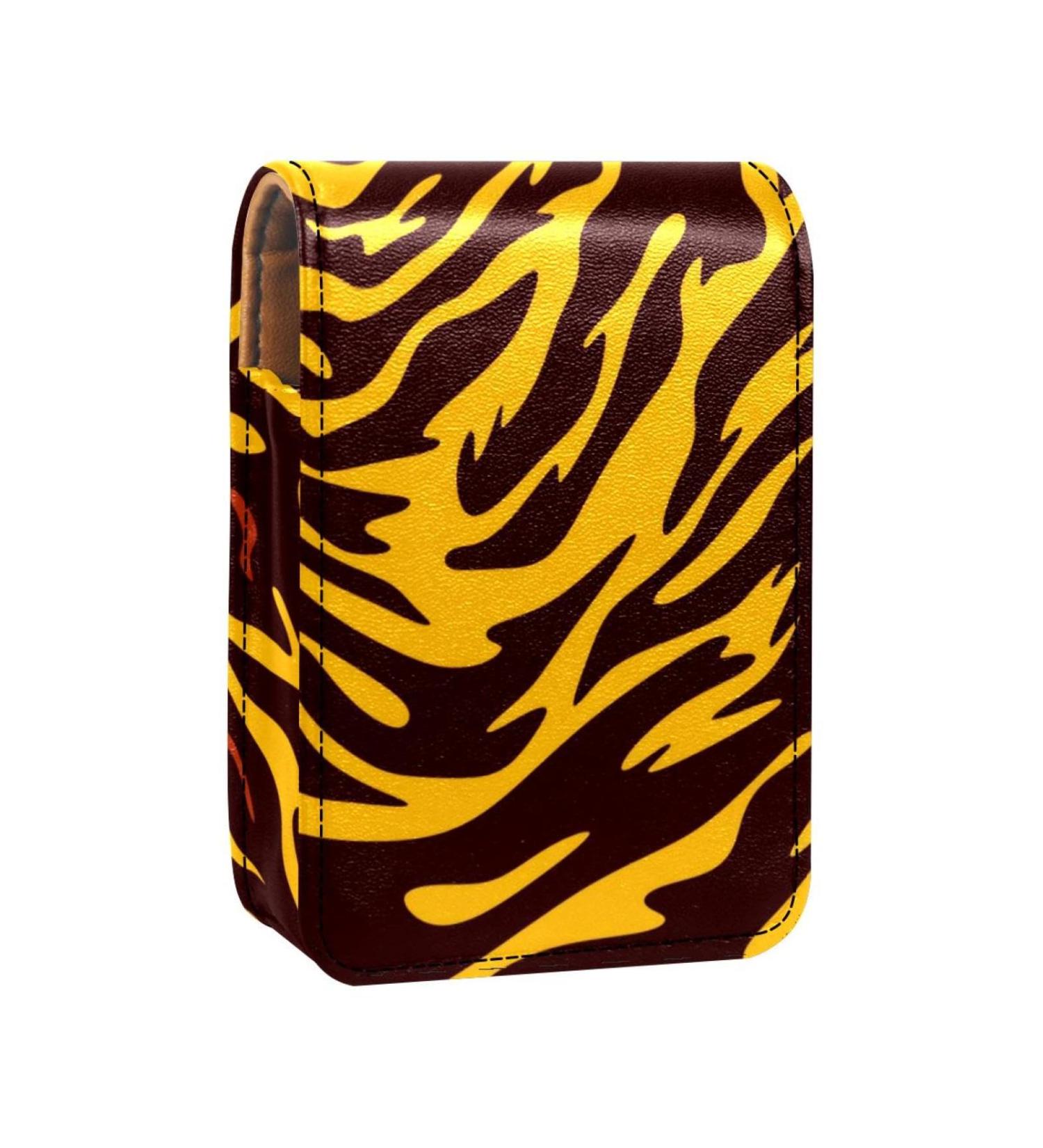 Stylish Leather Lipstick Case with Mirror - Mini Lip Gloss Organizer in Tiger Print | Perfect for Travel & Storage - Buy Online on GoSupps.com