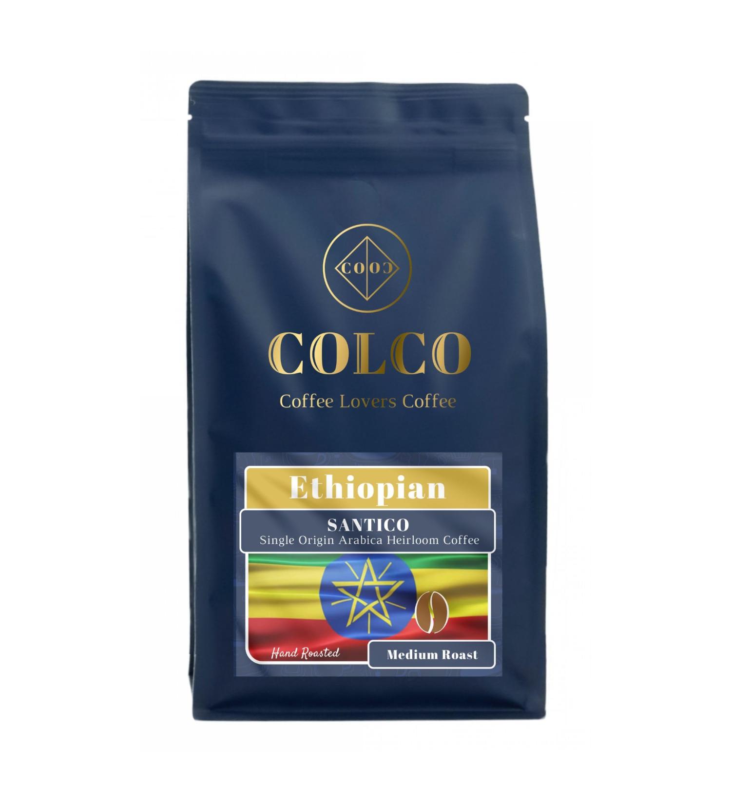 ETHIOPIAN Coffee Beans | Single Origin Heirloom Arabica | Medium Roast | Colco Coffee Santico | Hand Roasted Coffee Beans (1kg Resealable Bag) - Buy Online on GoSupps.com
