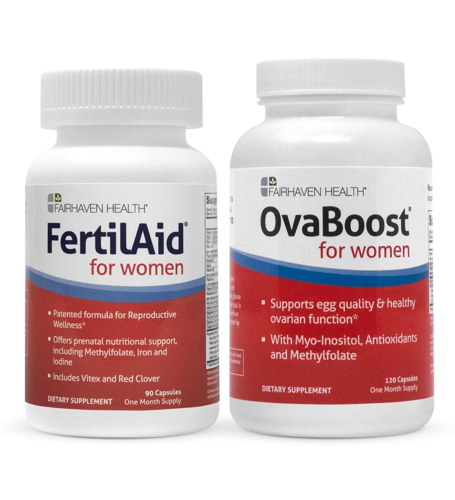 FertilAid for Women & Ovaboost Combo - Natural Fertility Supplements for Ovulation & Egg Quality - 1 Month Supply - Buy Online on GoSupps.com