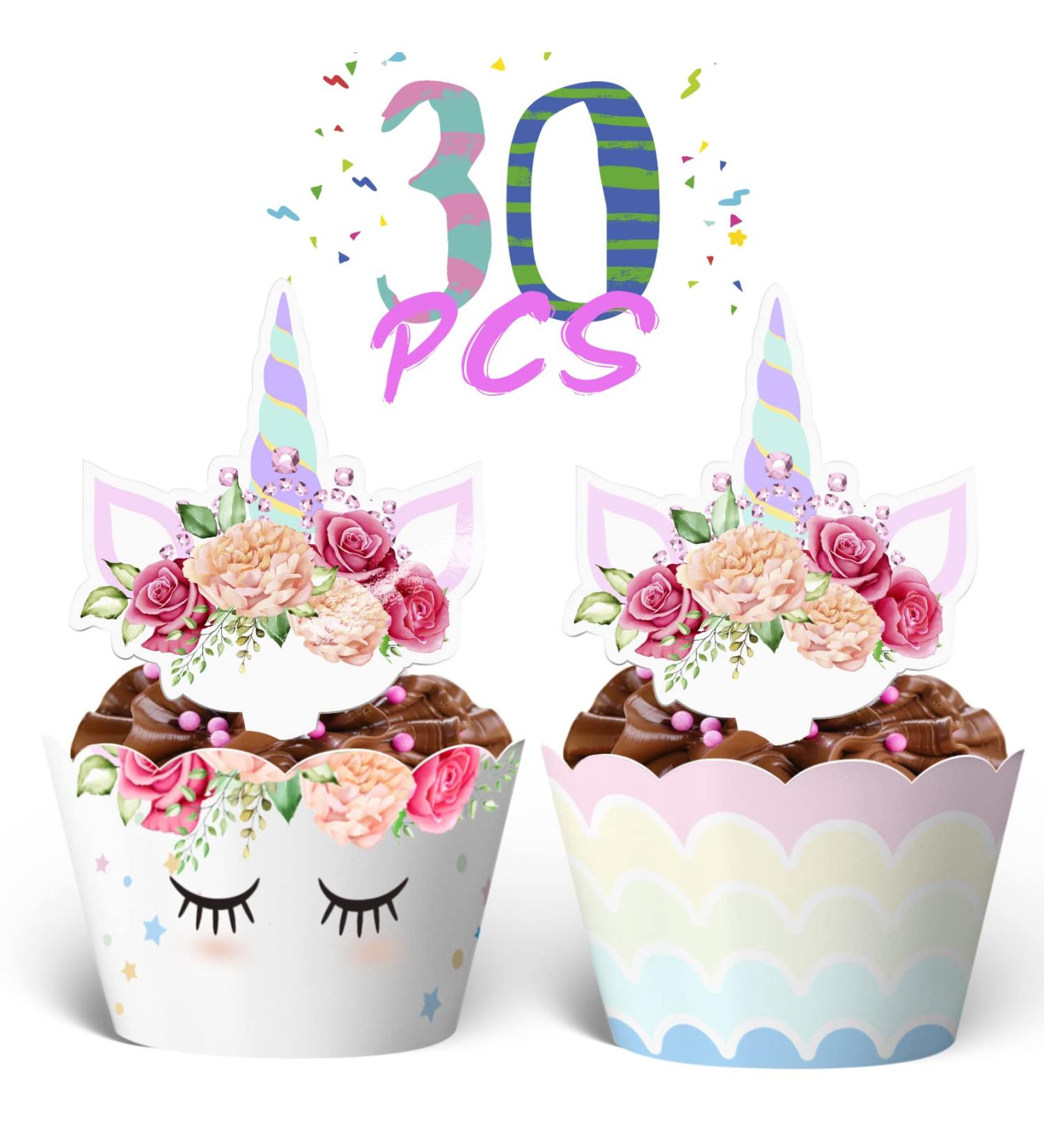 30 Set Unicorn Cupcake Toppers and Wrappers Decorations Birthday Party Cute Unicorn Cupcake Liners with Topper for Girls Baby Shower Birthday Party Decorations (Colorful) - Buy Online on GoSupps.com