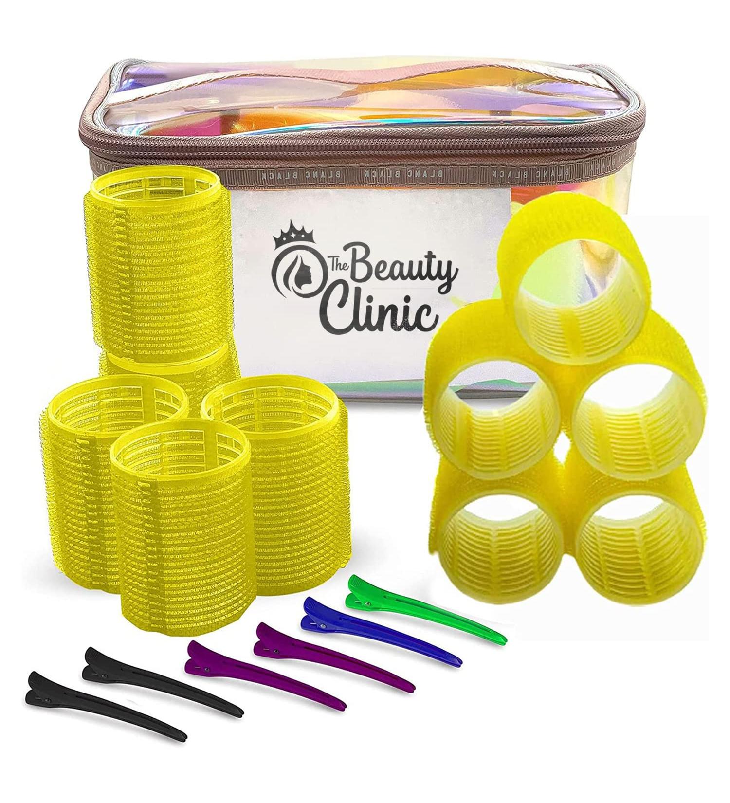 The Beauty Clinic Velcro Rollers for Hair - 10 PCS Self Grip Hair Roller 44mm by 63mm with 6 Duckbill Sectioning Clips Hairdressing Curlers And Self Holding DIY Roller Storage Bag Yellow - Buy Online on GoSupps.com