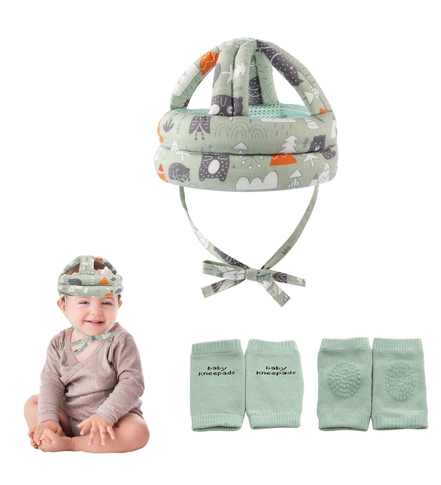 Baby Safety Helmet - Adjustable Head Cushion Bumper Bonnet for Crawling, Walking, Running - Green | BB-1003 - Buy Online on GoSupps.com