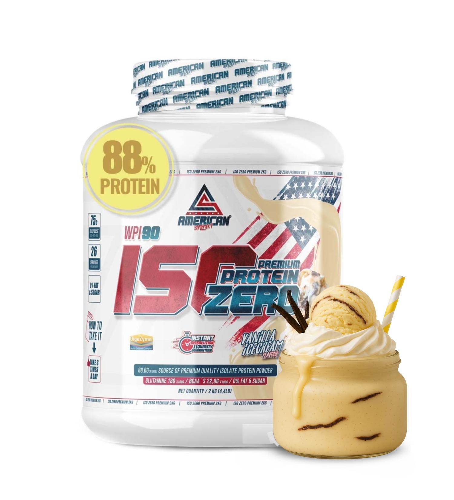 Premium Iso Zero | Prot ine de lactos rum | Aide augmenter votre masse musculaire | Faible en glucides | 0% Sucres (2 kg Vanille) Vanille 2 kg - Buy Online on GoSupps.com