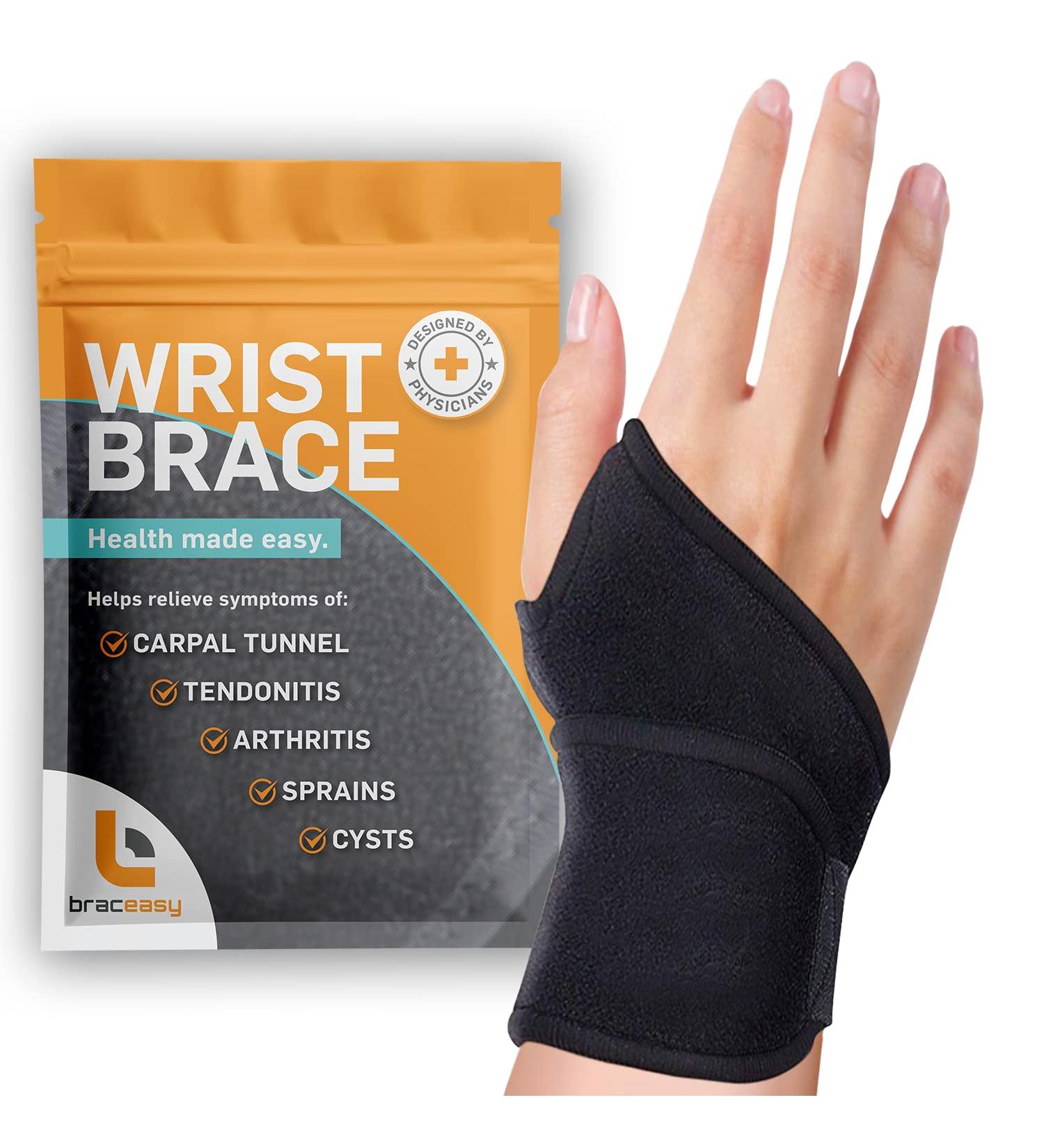 BracEasy Carpal Tunnel Wrist Brace for Night Support - Left & Right Hand Wrist Support for Wrist Pain - Black Single Hand Brace - Buy Online on GoSupps.com