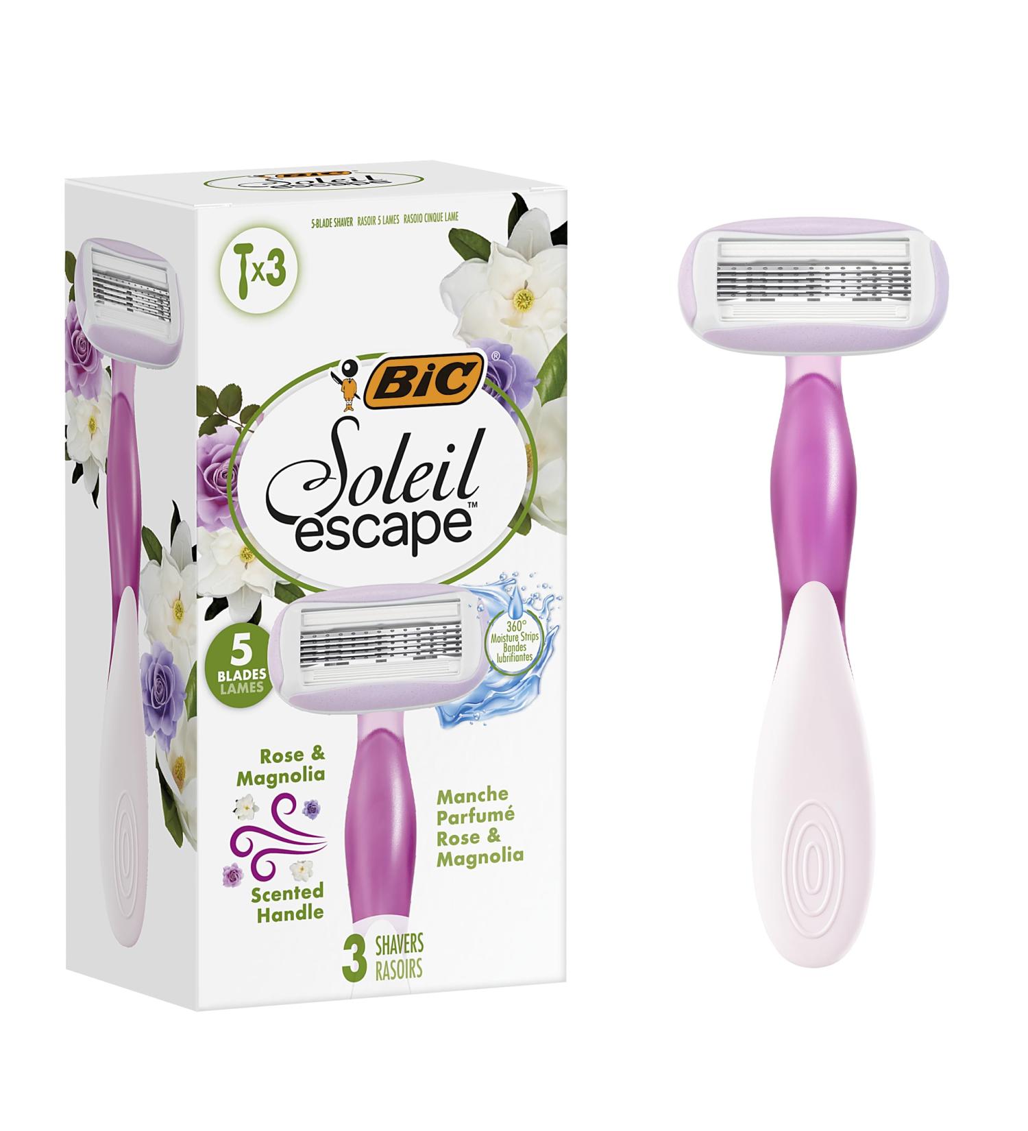 BIC BIC Soleil Escape 5 Blades Pink & Magnolia Women's Razors with Sweet Almond Oil Enriched Lubricating Strip - Pack of 3 - Buy Online on GoSupps.com