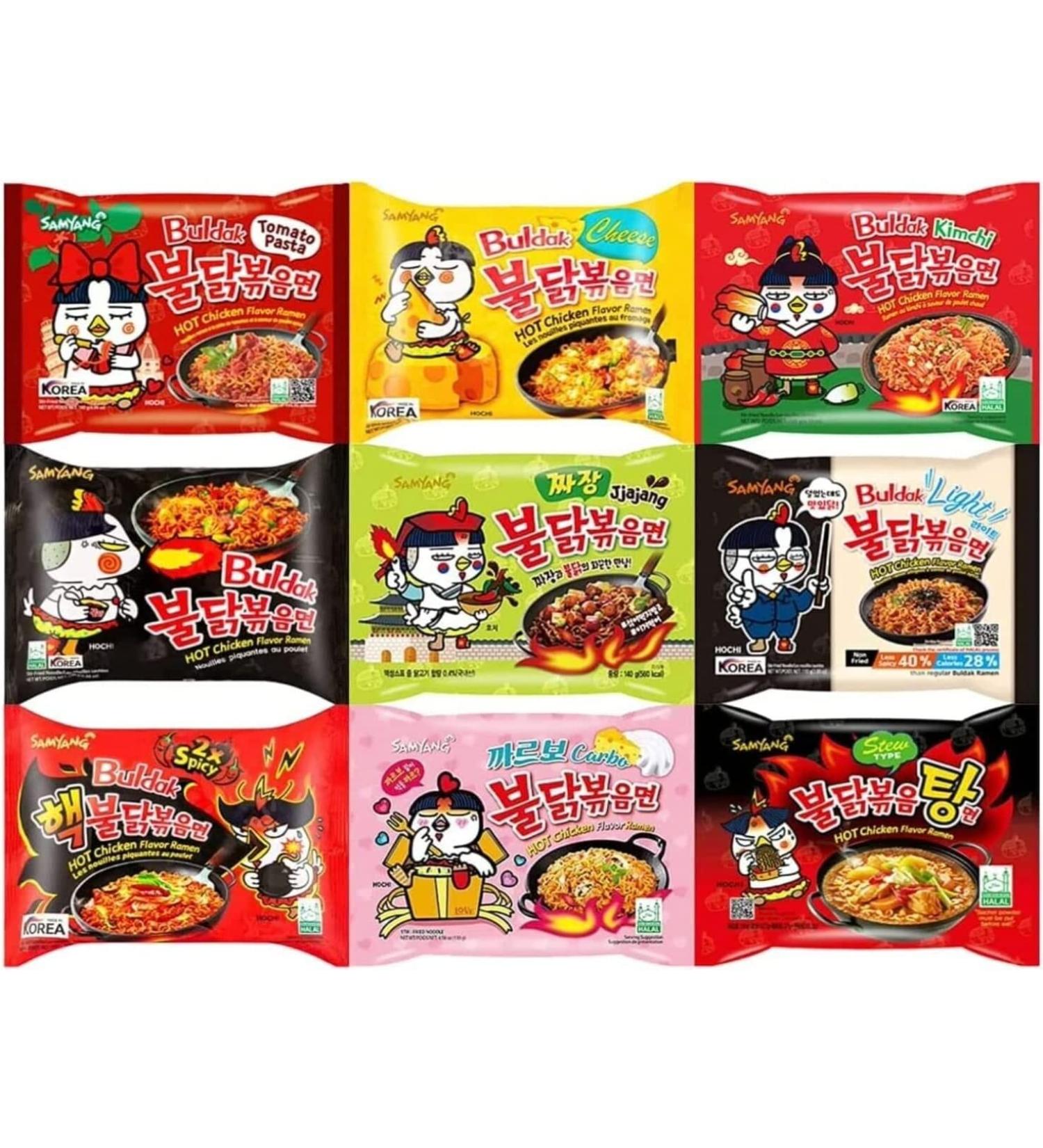 Starry Mart Samyang Korean Buldak Hot Chicken Spicy Ramen Noodles Challenge Assorted Box (5 Packs with 5 Different Random Flavours) - Buy Online on GoSupps.com