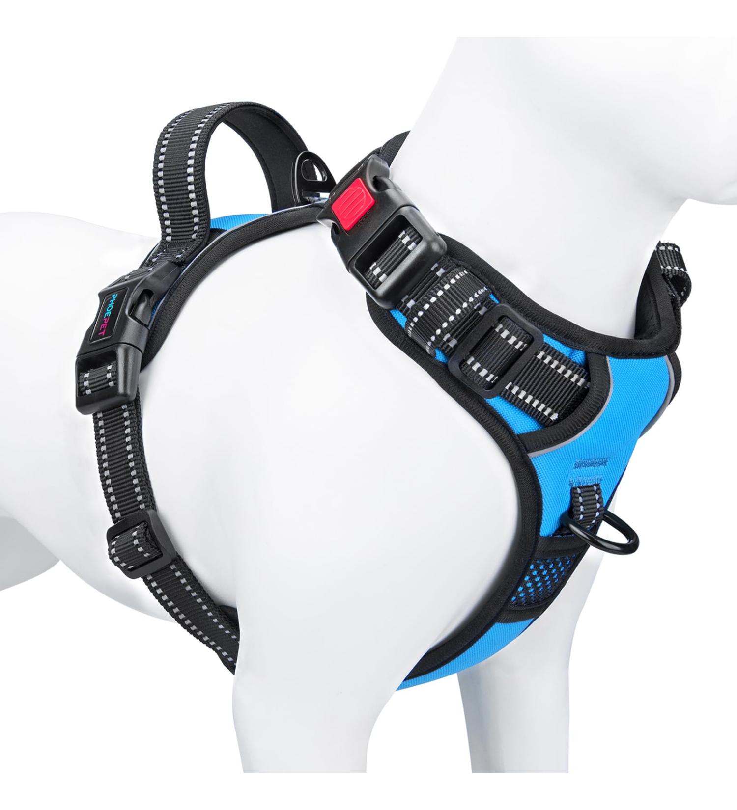 Phoepet Adjustable Dog Harness for Small Dogs | Reflective Vest with Handle & 2 Metal Rings | Easy On & Off | Size S Blue - Buy Online on GoSupps.com