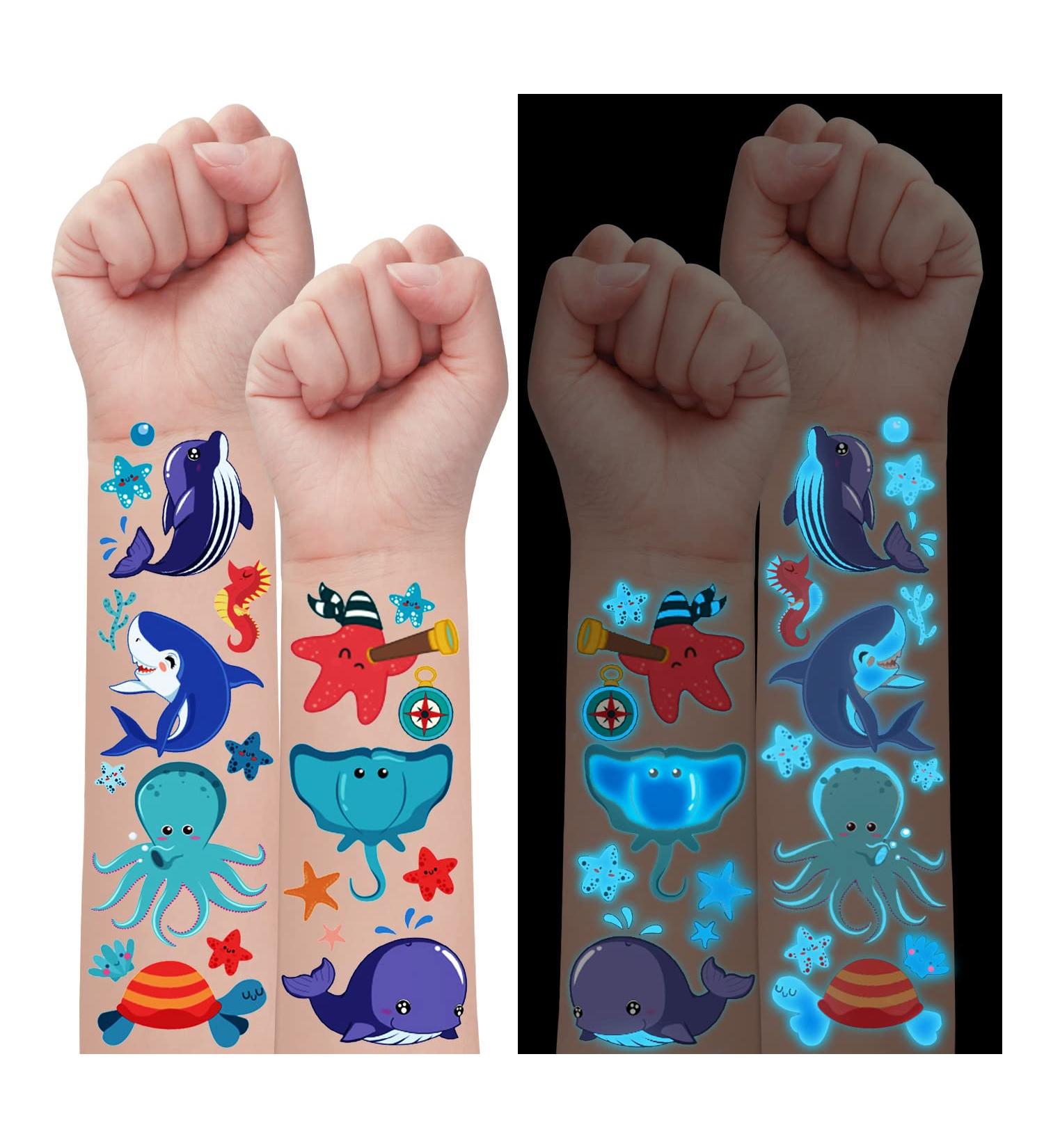 Undersea Glow Temporary Tattoos for Kids - 170 Styles, Ocean Beach Party Decorations - 12 Sheets - Buy Online on GoSupps.com