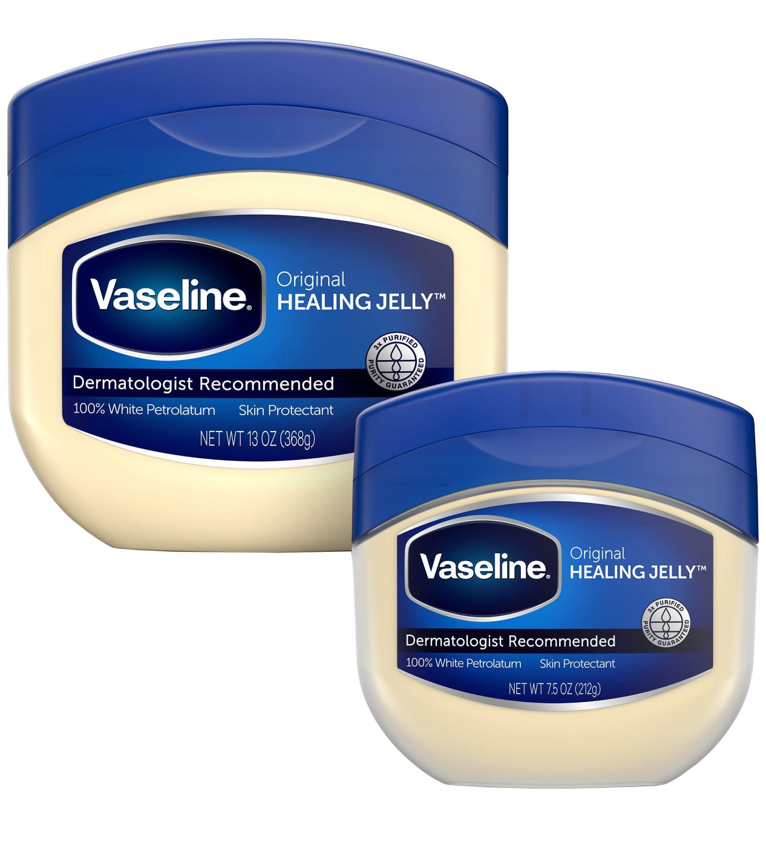 Vaseline Petroleum Jelly 100% White Petrolatum 13 oz & 7.5 oz Pack of 2 - Deep Moisturizer for Dull, Dry Skin - Dermatologist Recommended, Soothing & Gentle - Original Formula - Buy Online on GoSupps.com