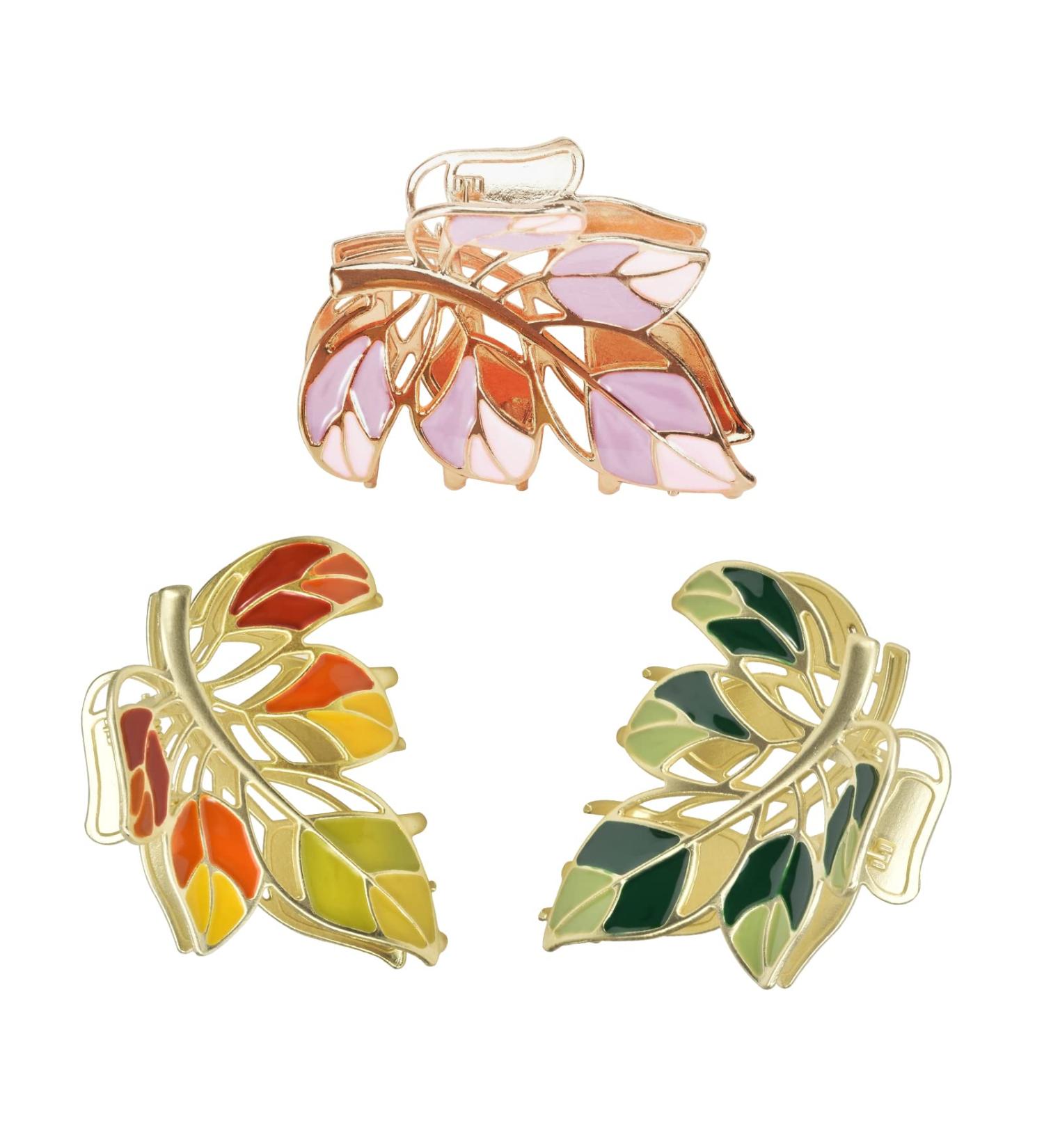 Yonchic 3-Piece Floral Metal Hair Clips for Thin/Medium Thick Hair - Elegant Barrettes with Strong Hold and Non-Slip Design - 3-Color Leaves - Buy Online on GoSupps.com