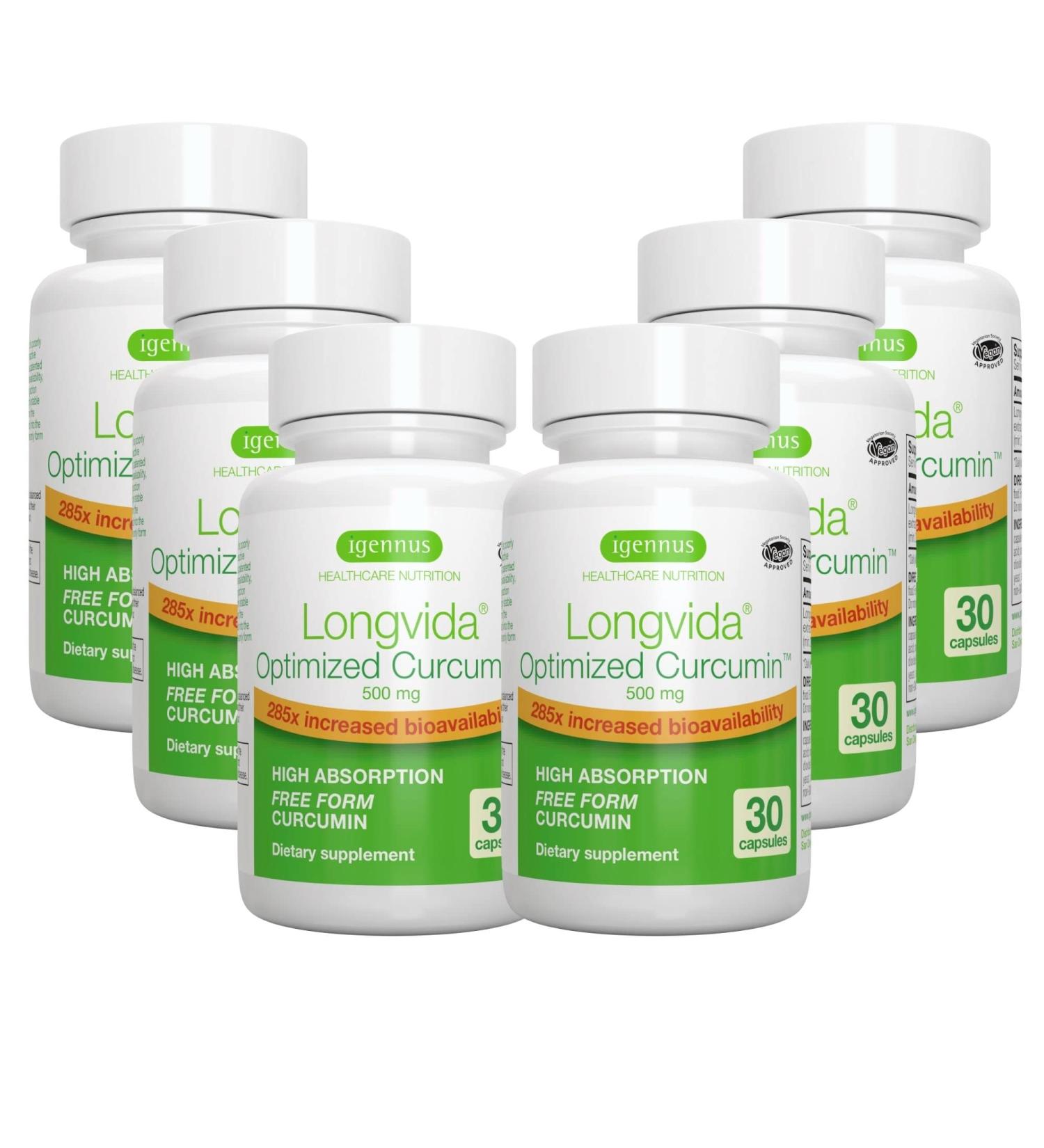 Longvida Lipidated Curcumin 500mg | High Absorption Vegan Formula | 180 Capsules | Igennus - Buy Online on GoSupps.com