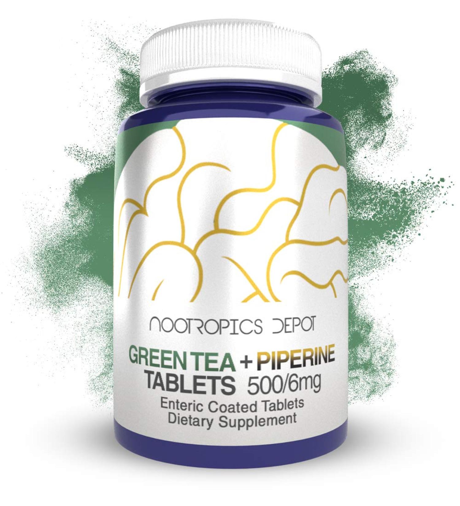 Nootropics Depot Green Tea Extract Tablets - 60ct | 500mg, 45% EGCG, 6mg Piperine, Enteric Coated - Buy Online on GoSupps.com