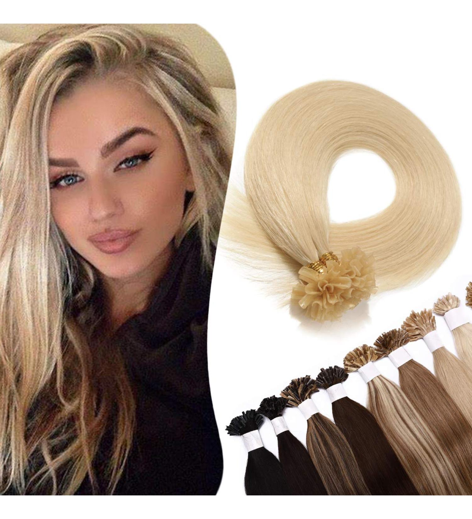 SEGO Real Hair Extensions - 100 Strands U-Tip Keratin Hair - Light Blonde #613 (18 inches / 45cm) - Premium Quality Human Hair - Buy Online on GoSupps.com