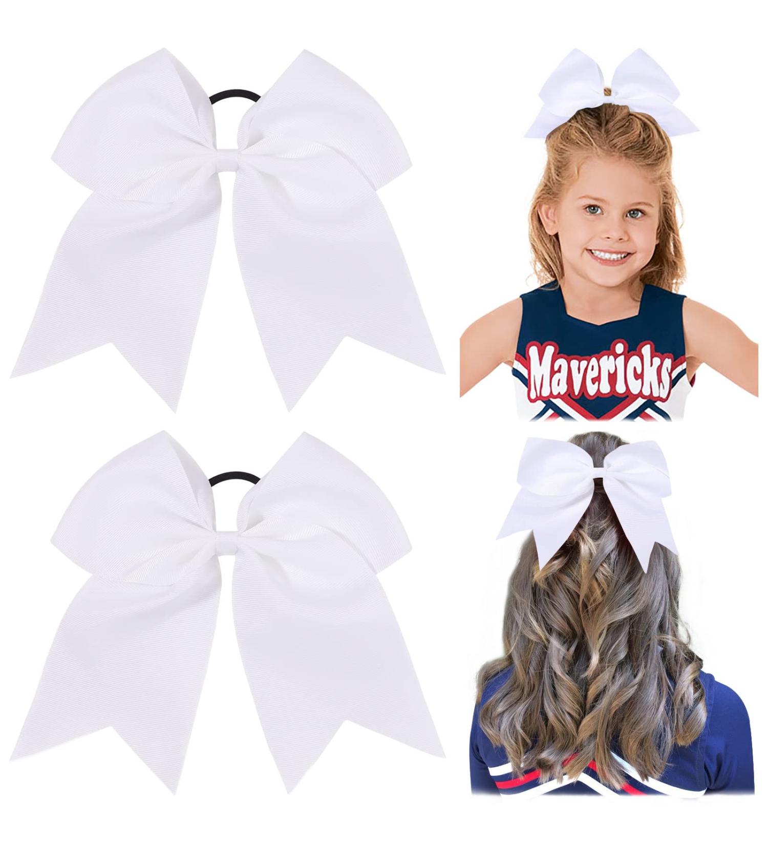 2 PCS Large 8 Inch Cheer Hair Bows with Ponytail Holder for Teen Girls - White - Buy Online on GoSupps.com