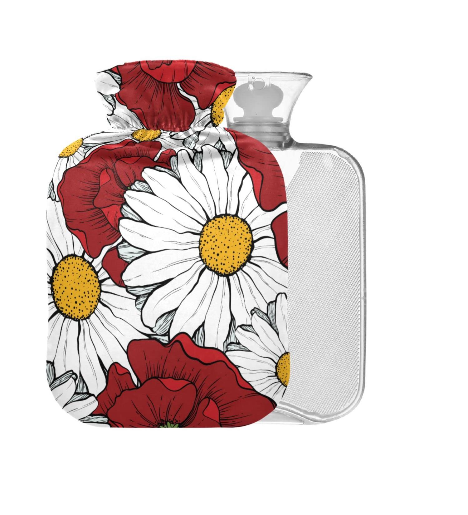 Heat Bottle with Poppy Flowers & Daisies - BPA-Free 1L Warm-Up Bag for Pain Relief & Hot/Cold Therapy - Buy Online on GoSupps.com