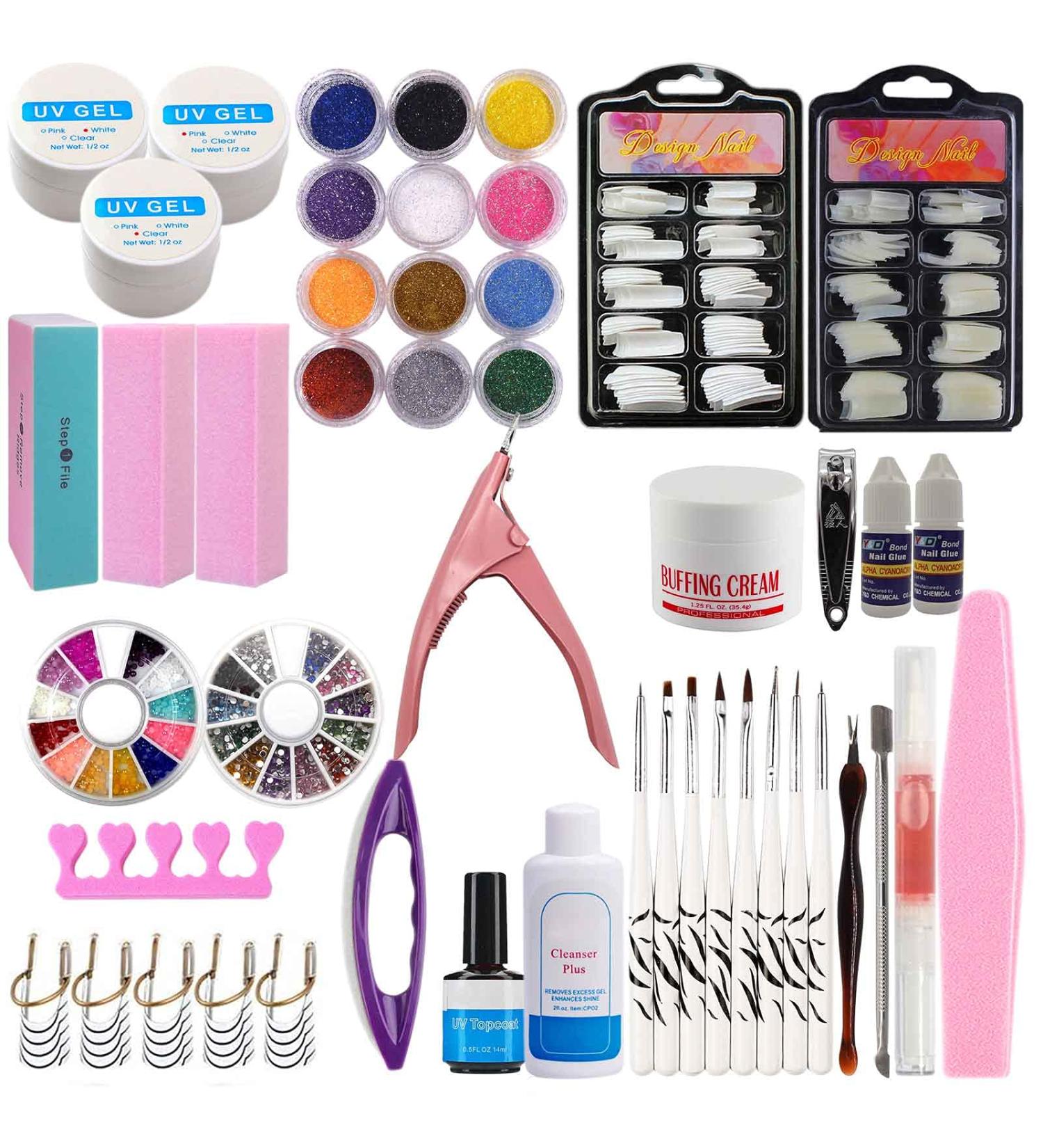 Warm Girl UV Gel Nail Set - 3 Colors Builder Kit 12 Pcs Glitter Powder & 200 Nail Tips - Perfect for Nail Art & Manicure - Buy Online on GoSupps.com