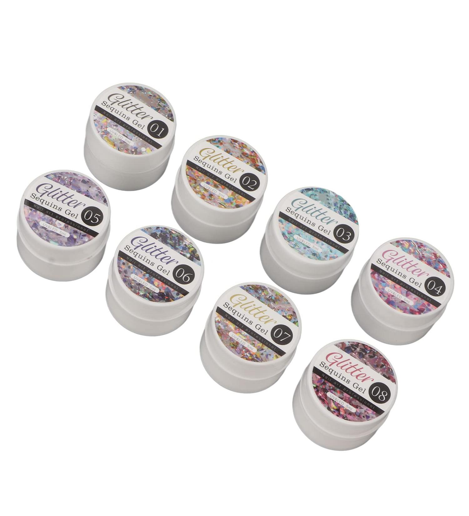 Glitter Nail Gel Set for Pro Nail Art UV LED Nail Polish Site That Includes 8 Color Sparkly Shiny Holographic Reflective Glitter Gel - Buy Online on GoSupps.com