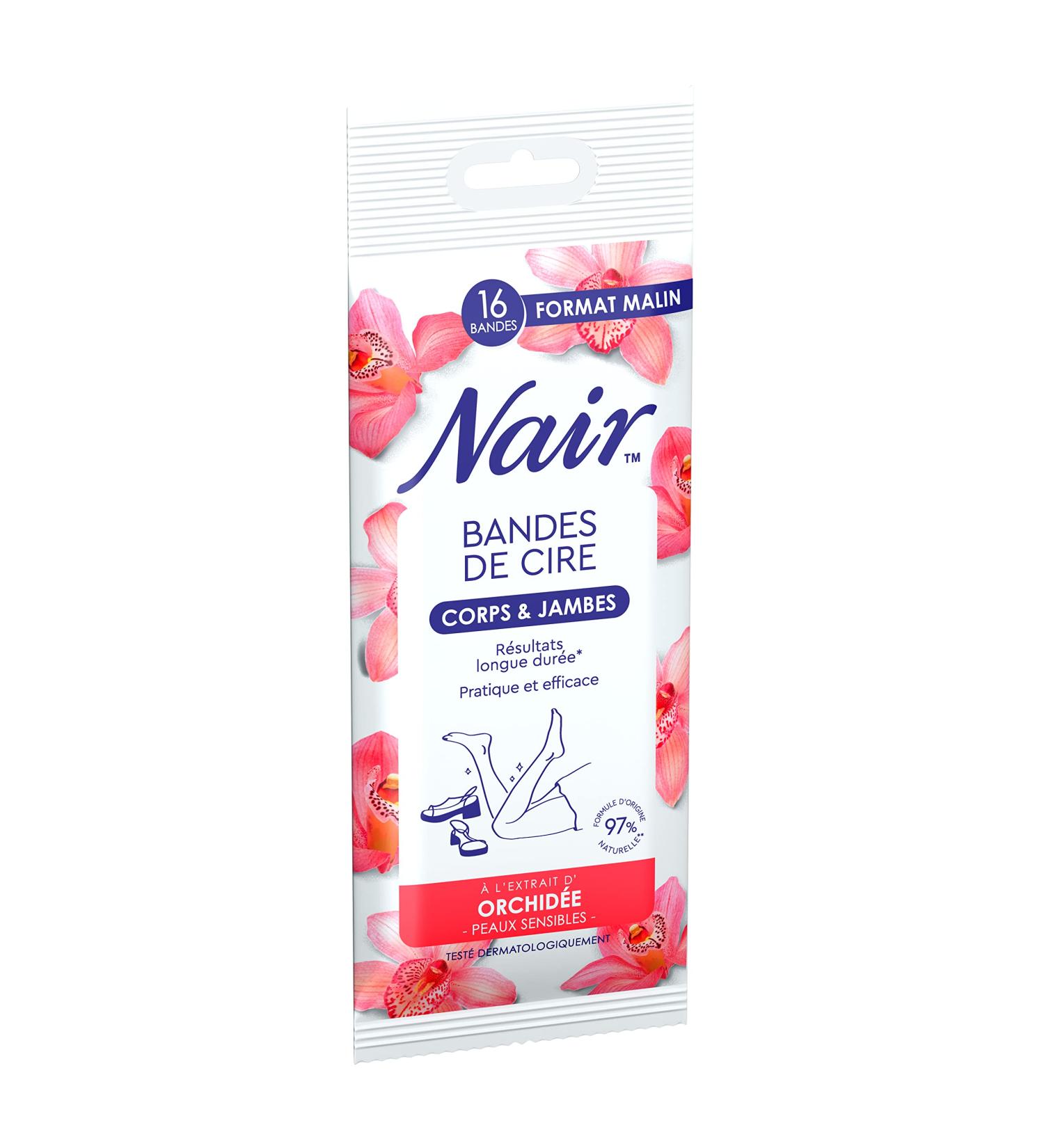 NAIR - Cold Wax Strips Body, Sensitive Skin, Orchid Extract, 97% Natural Origin, Smart Size 16 Strips