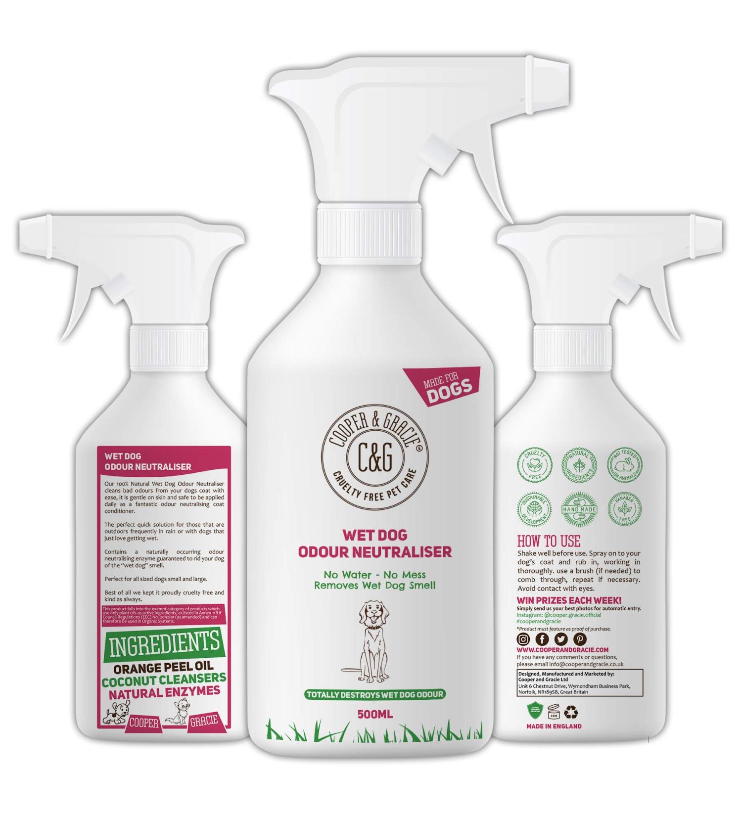 Wet Dog Odour Neutraliser 500ml | Waterless Ourdour Eliminator | Rinse Free Deodoriser Spray | Pleasant Smelling Dog Ingredients |100% Cruelty Free - Buy Online on GoSupps.com