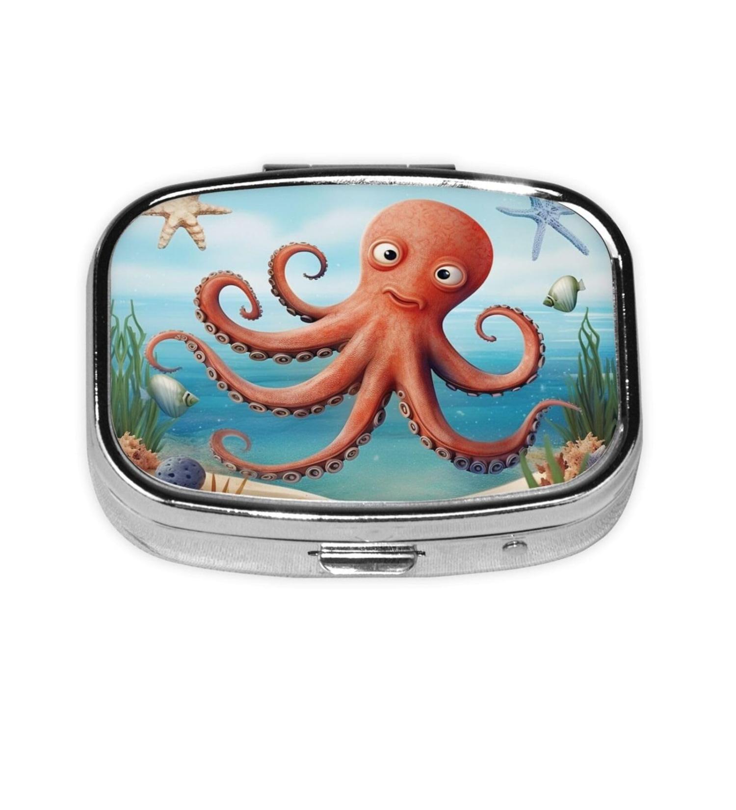 Beach Octopus Starfish Pill Case - Cute 2 Compartment Travel Organizer for Purse & Pocket | Ideal Gifts - Buy Online on GoSupps.com