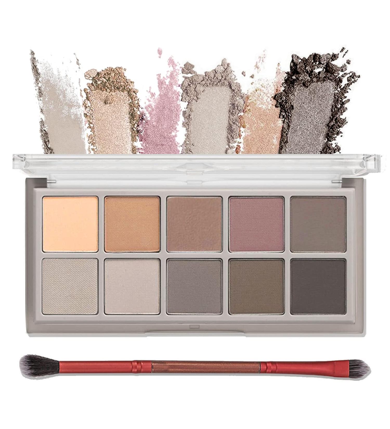 10 Colors Matte Waterproof Nude Shimmer Eyeshadow Palette - Long Lasting and High Pigmented Neutral Makeup with Brush - Buy Online on GoSupps.com