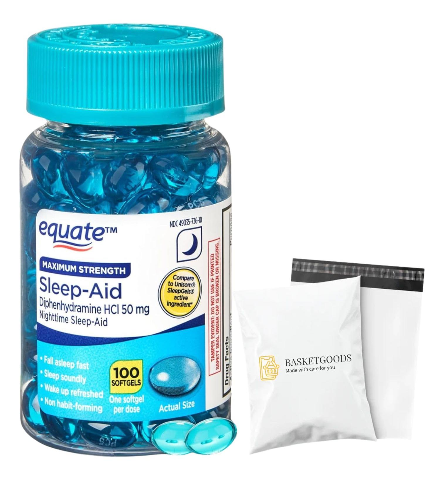 Diphenhydramine 50mg- Equate softgels Maximum Strength HCl 100ct (Pack of 1) Set by Basket Goods - Buy Online on GoSupps.com